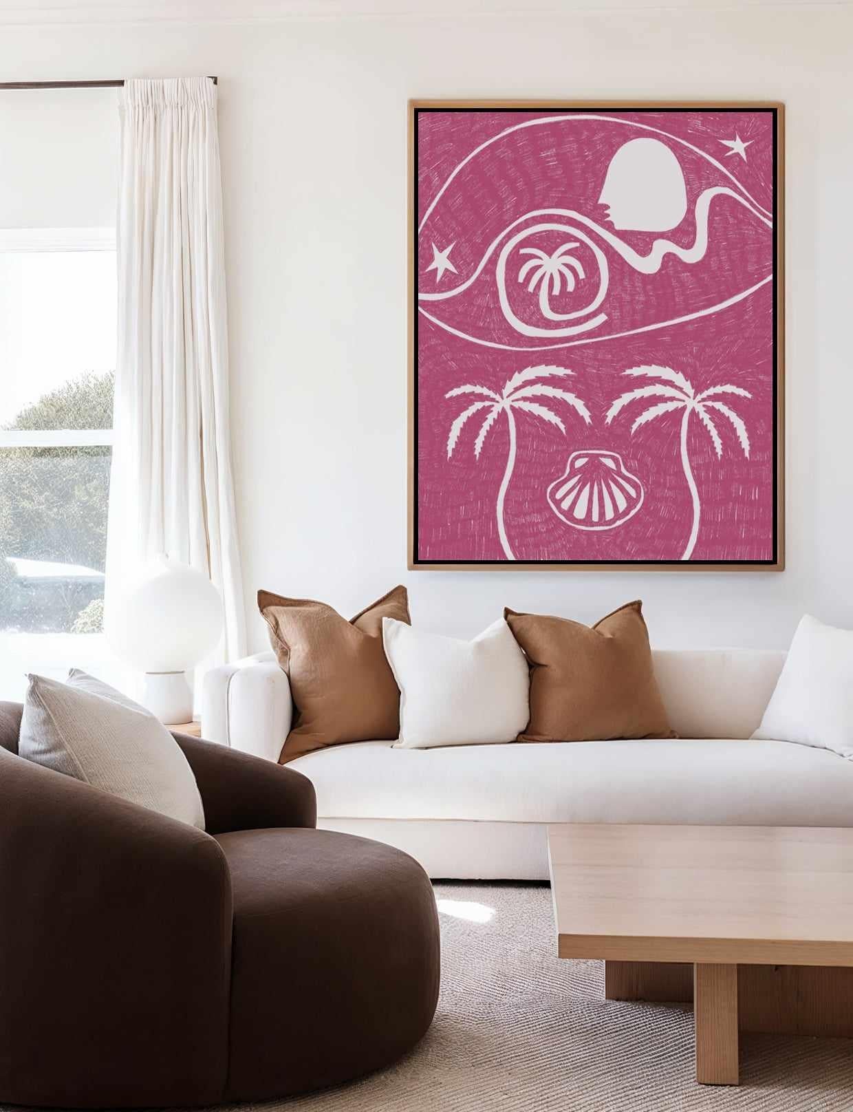 Palm Tree Island 6 Pink by Shatha Al Dafai | Framed Canvas Art Print from Olive et Oriel where you can shop wallpaper and artworks online