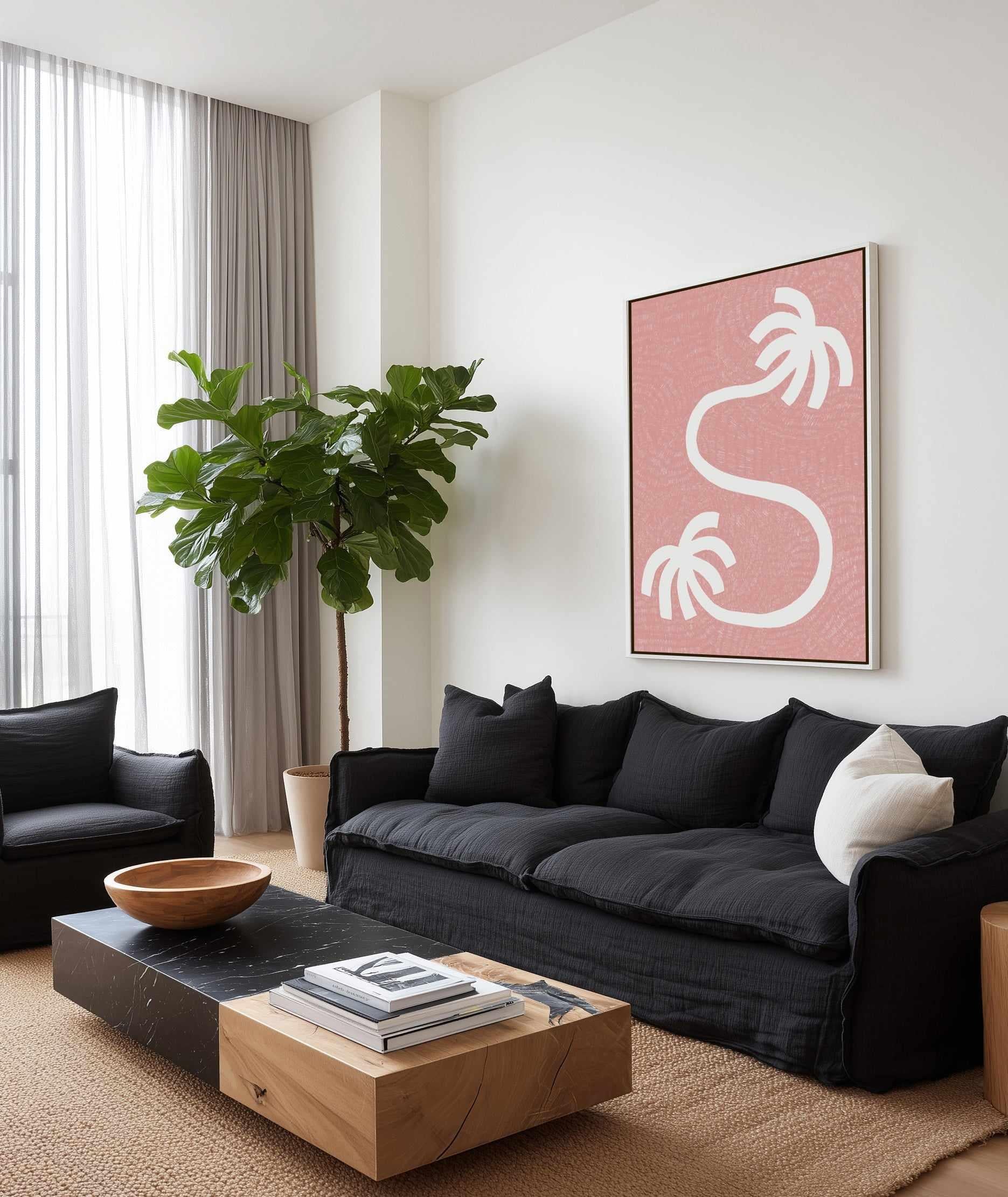 Palm Tree Path Pink by Shatha Al Dafai | Framed Canvas Art Print from Olive et Oriel where you can shop wallpaper and artworks online