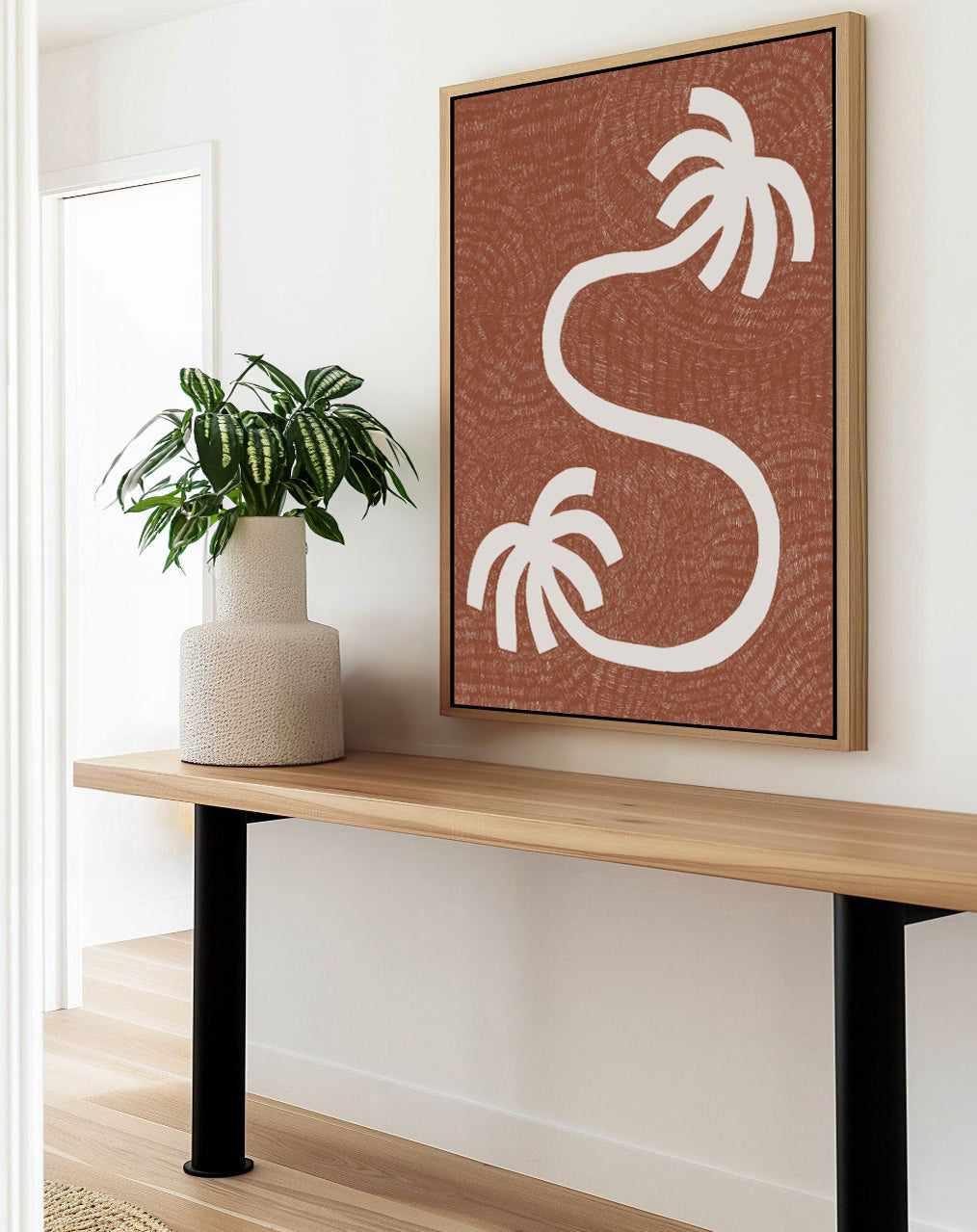 Palm Tree Path Terracotta by Shatha Al Dafai | Framed Canvas Art Print from Olive et Oriel where you can shop wallpaper and artworks online