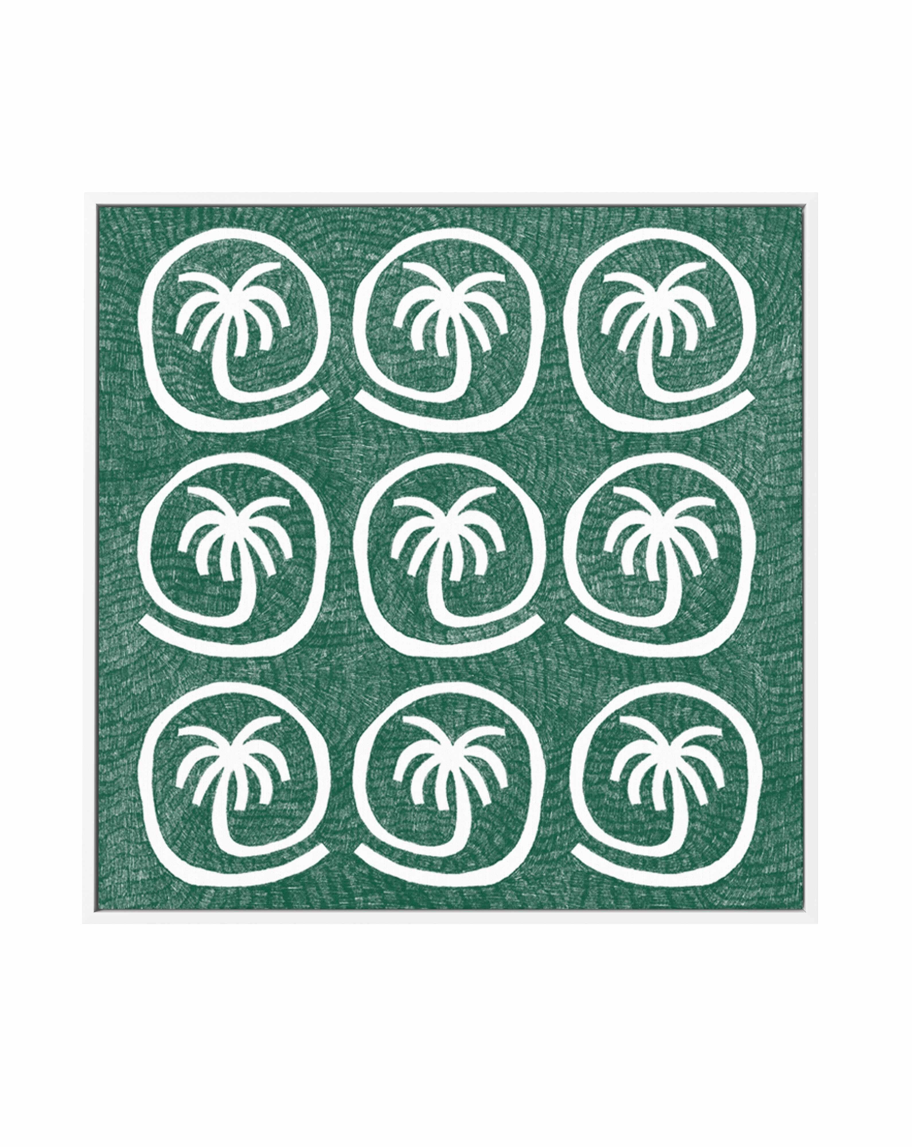 Palm Tree Tiles Green by Shatha Al Dafai | Framed Canvas Art Print from Olive et Oriel where you can shop wallpaper and artworks online