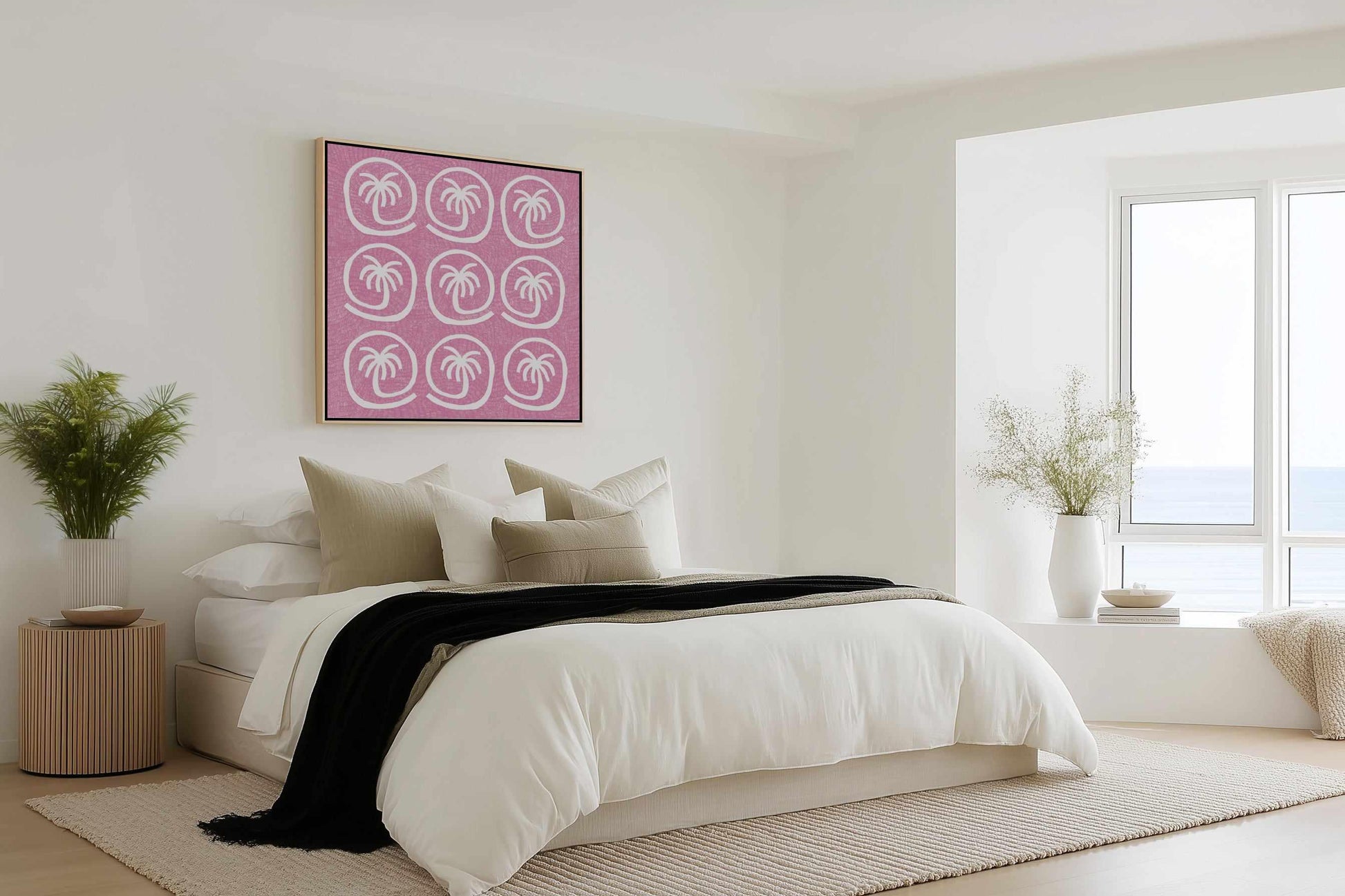 Palm Tree Tiles Pink by Shatha Al Dafai | Framed Canvas Art Print from Olive et Oriel where you can shop wallpaper and artworks online