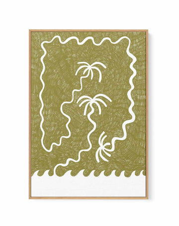 Palm Trees And Waves Green by Shatha Al Dafai | Framed Canvas Art Print from Olive et Oriel where you can shop wallpaper and artworks online