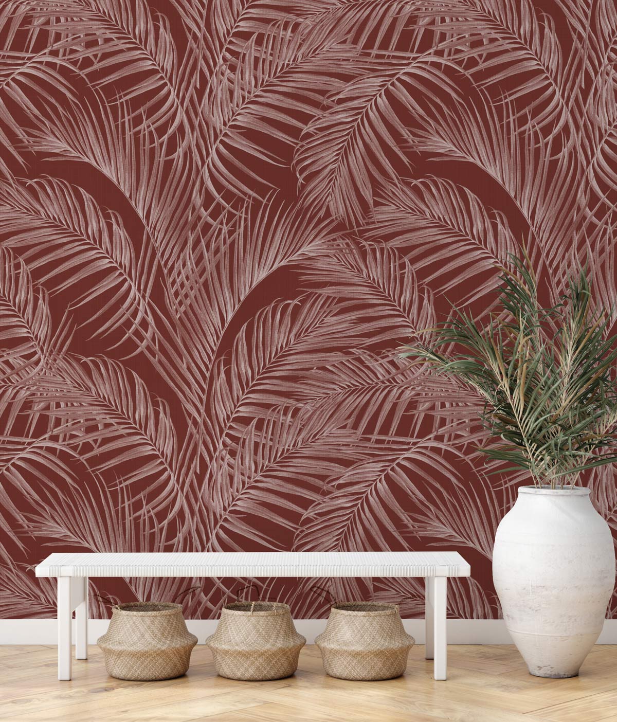 Palm Escape in Burnt Umber Red Wallpaper