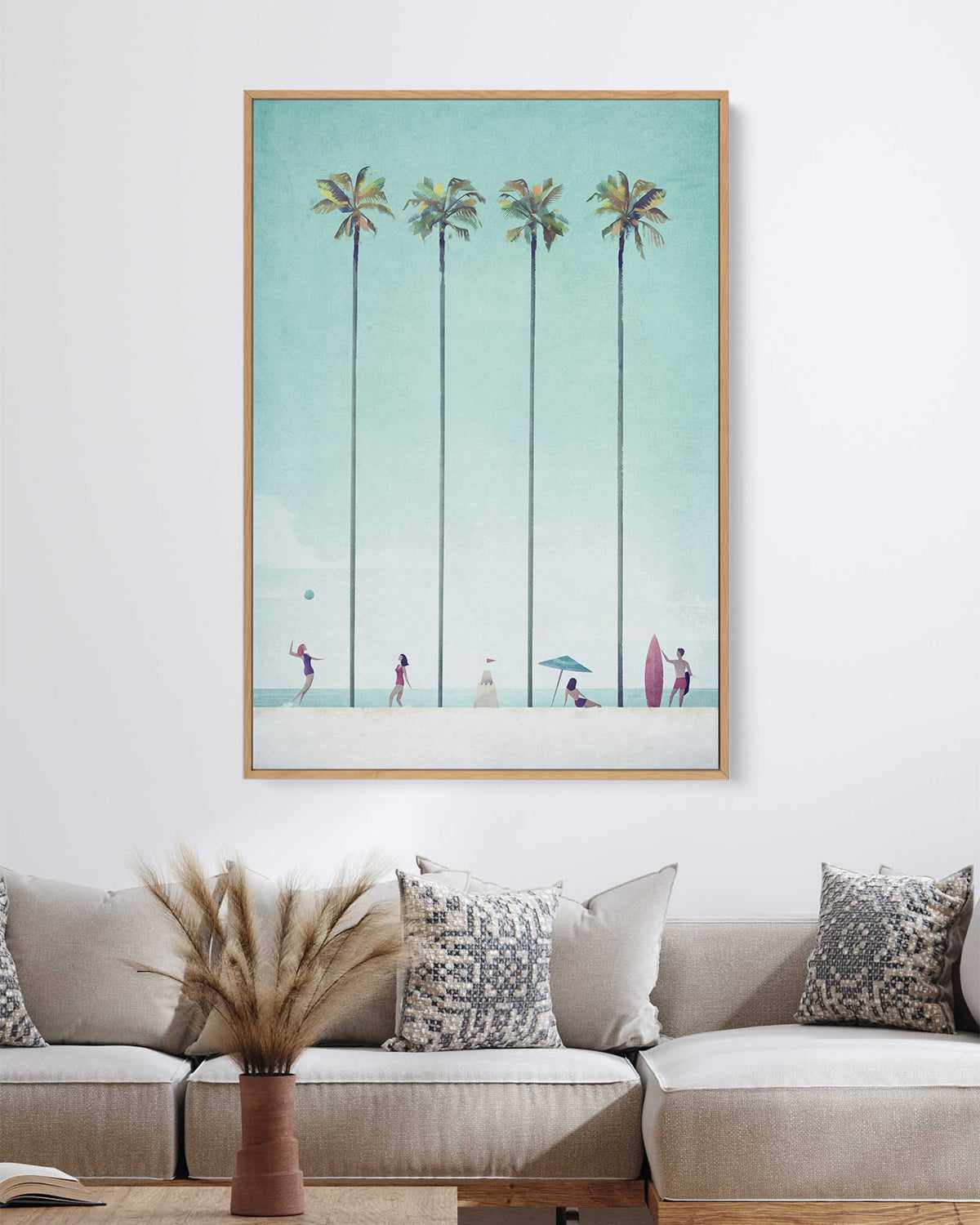 Palm Tree Beach by Henry Rivers | Framed Canvas Art Print