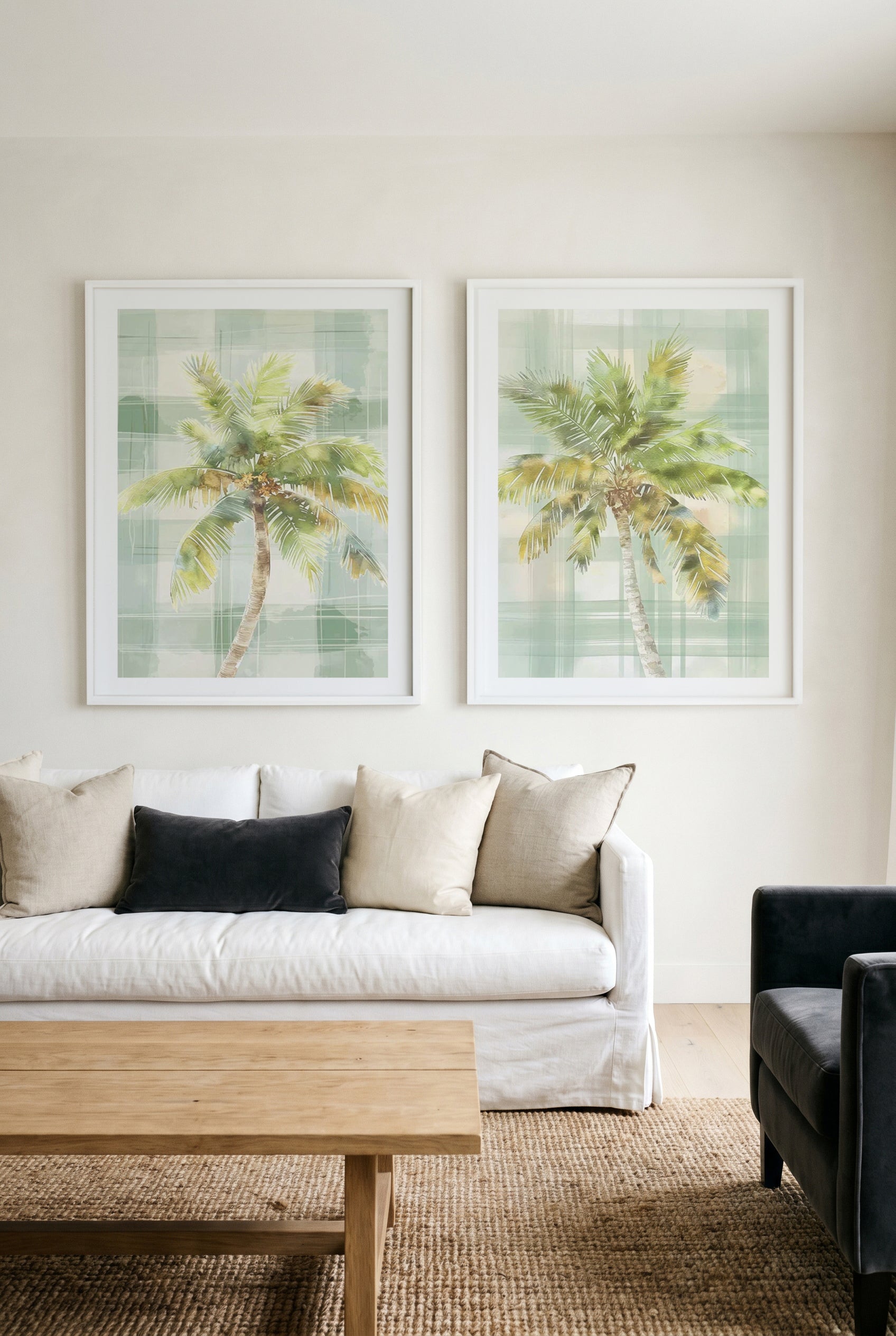 Palm Checks I & II Art Print Set of 2 | Matching Wall Art