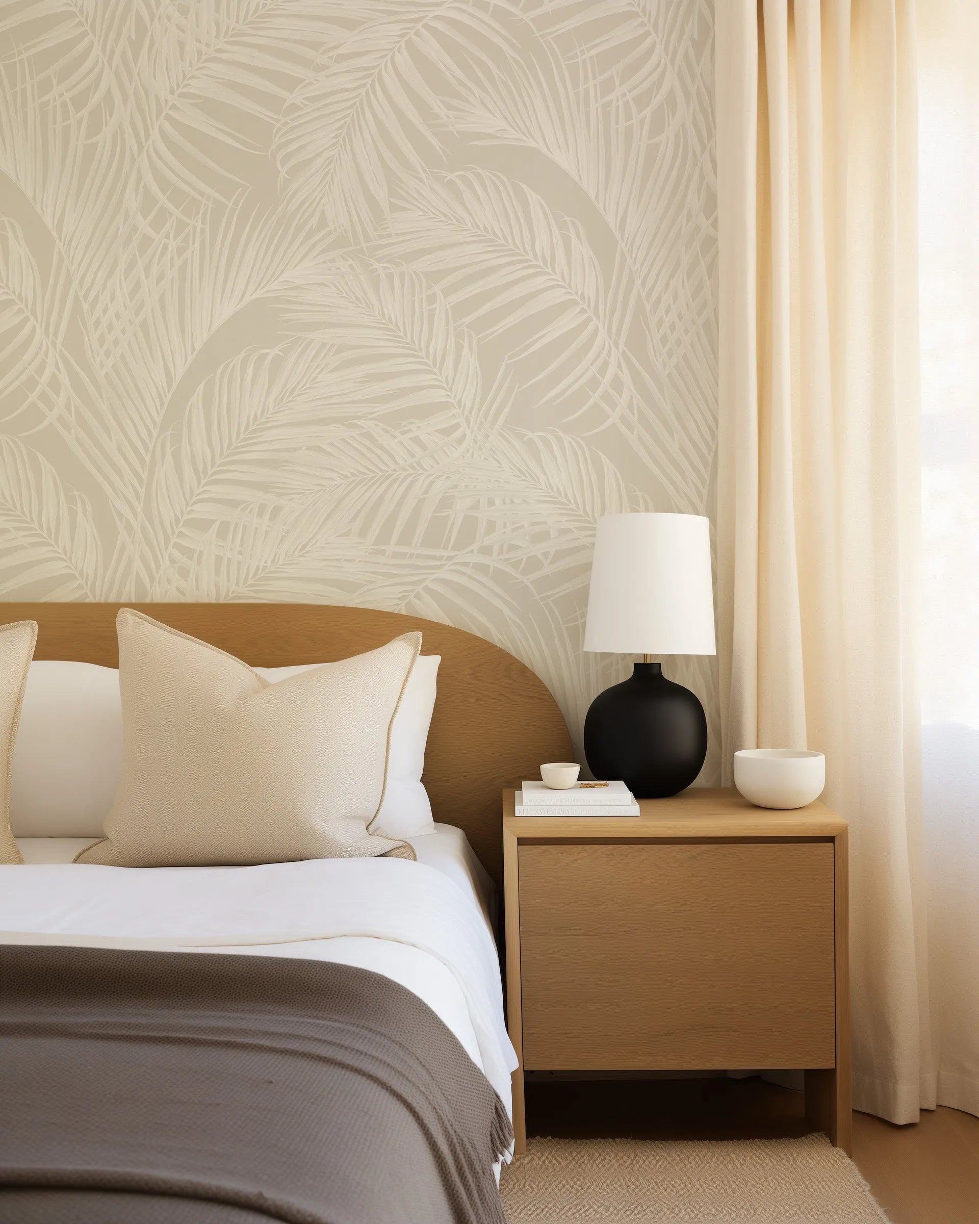 Palm Escape Cream & Beige Wallpaper from Olive et Oriel where you can shop wallpaper and artworks online