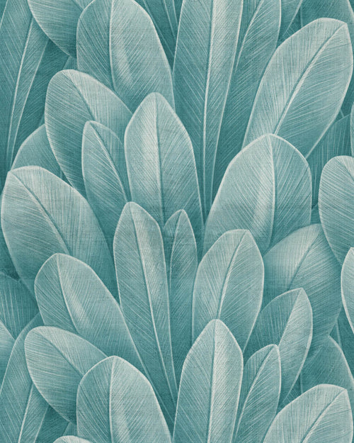 Palm Feathers Teal Blue Wallpaper