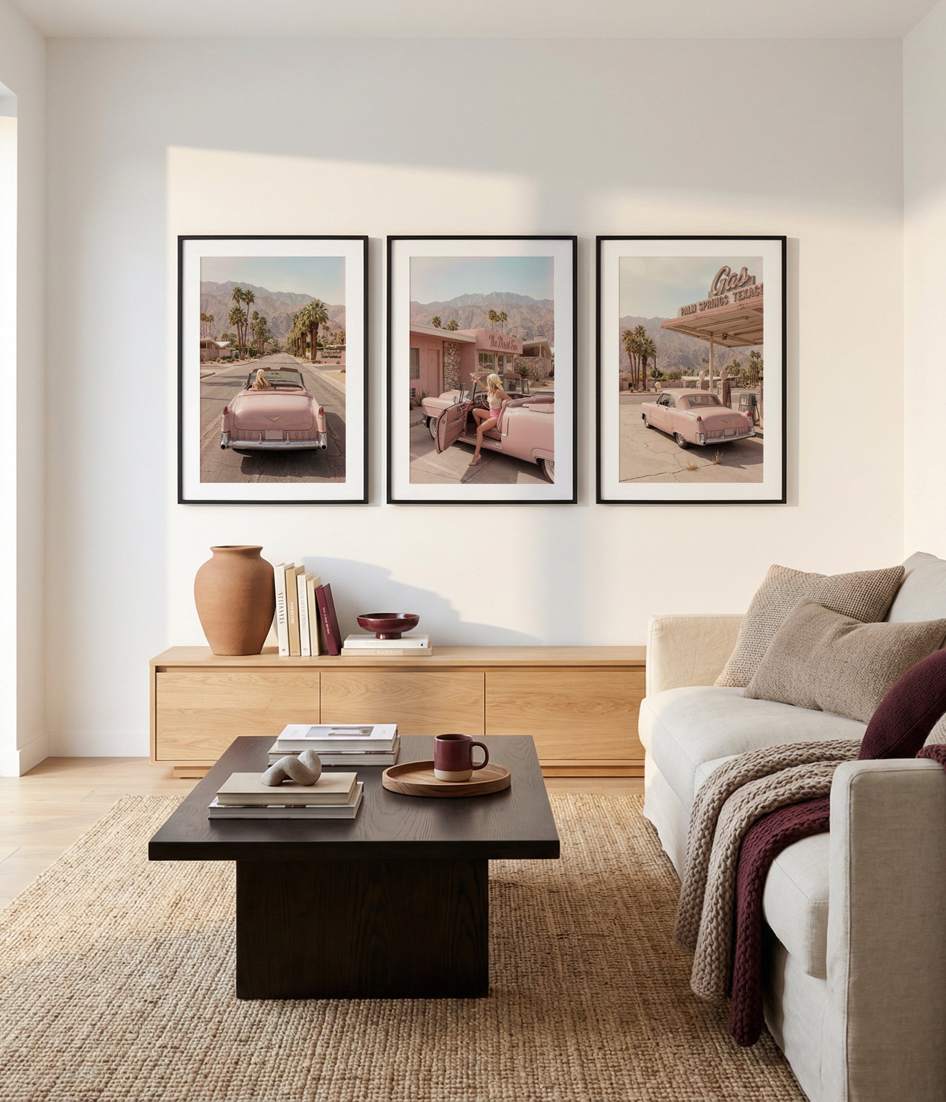Palm Springs Pink Cadillac I, II & III | 3 Piece Wall Art Set