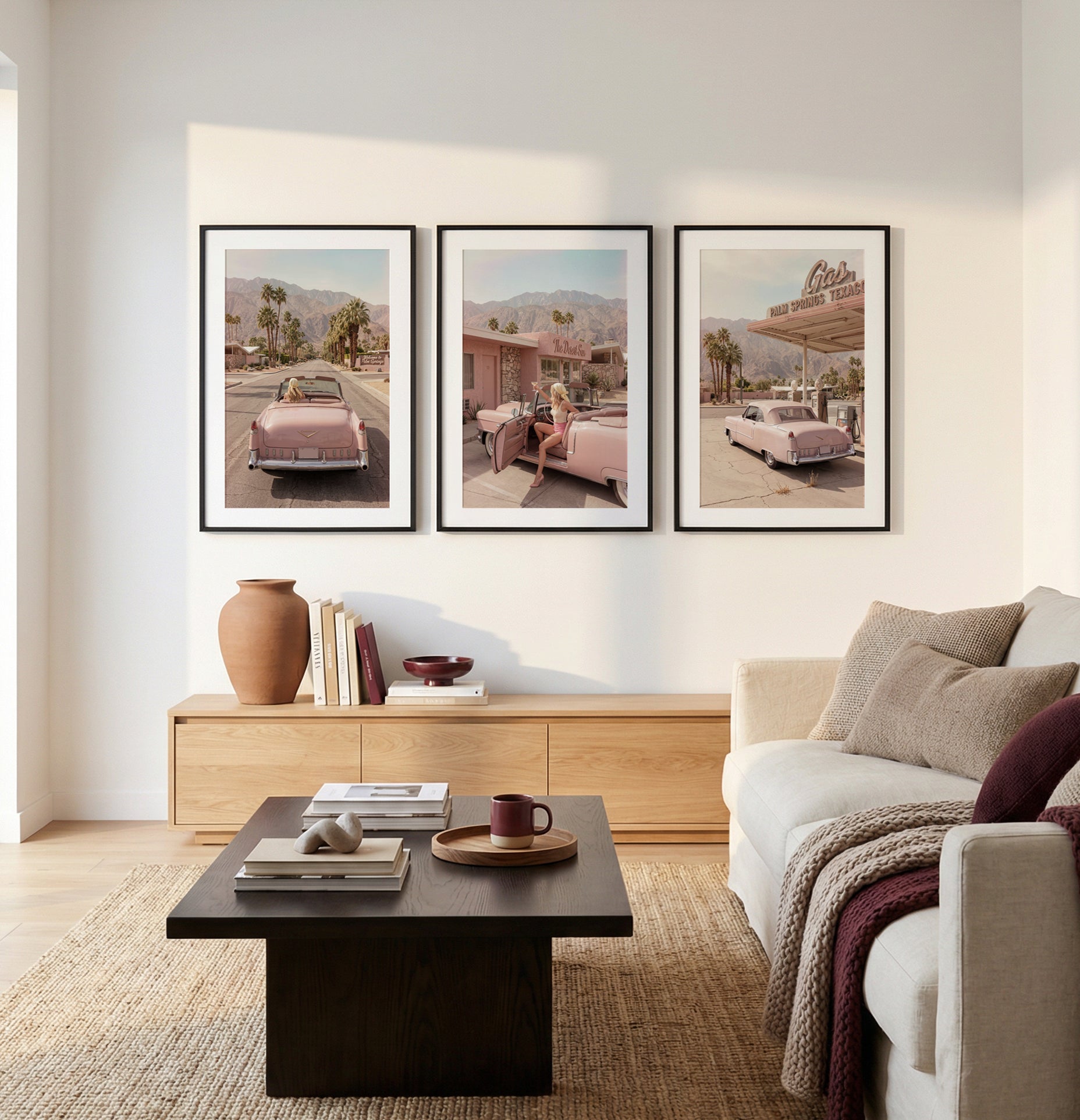 Palm Springs Pink Cadillac I, II & III | 3 Piece Wall Art Set