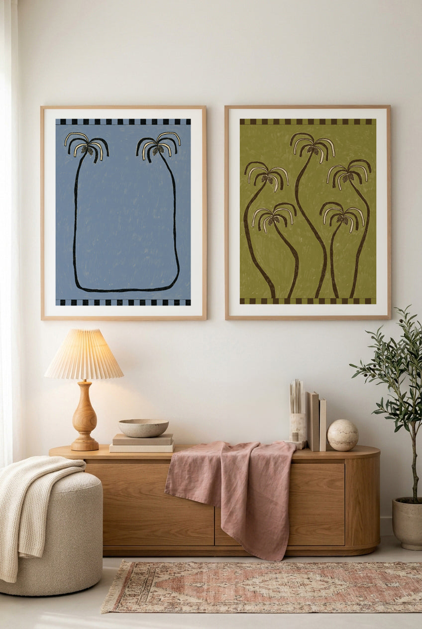 Palm Trees 1 & 2 by Shatha Al Dafai Art Print Set of 2 | Matching Wall Art
