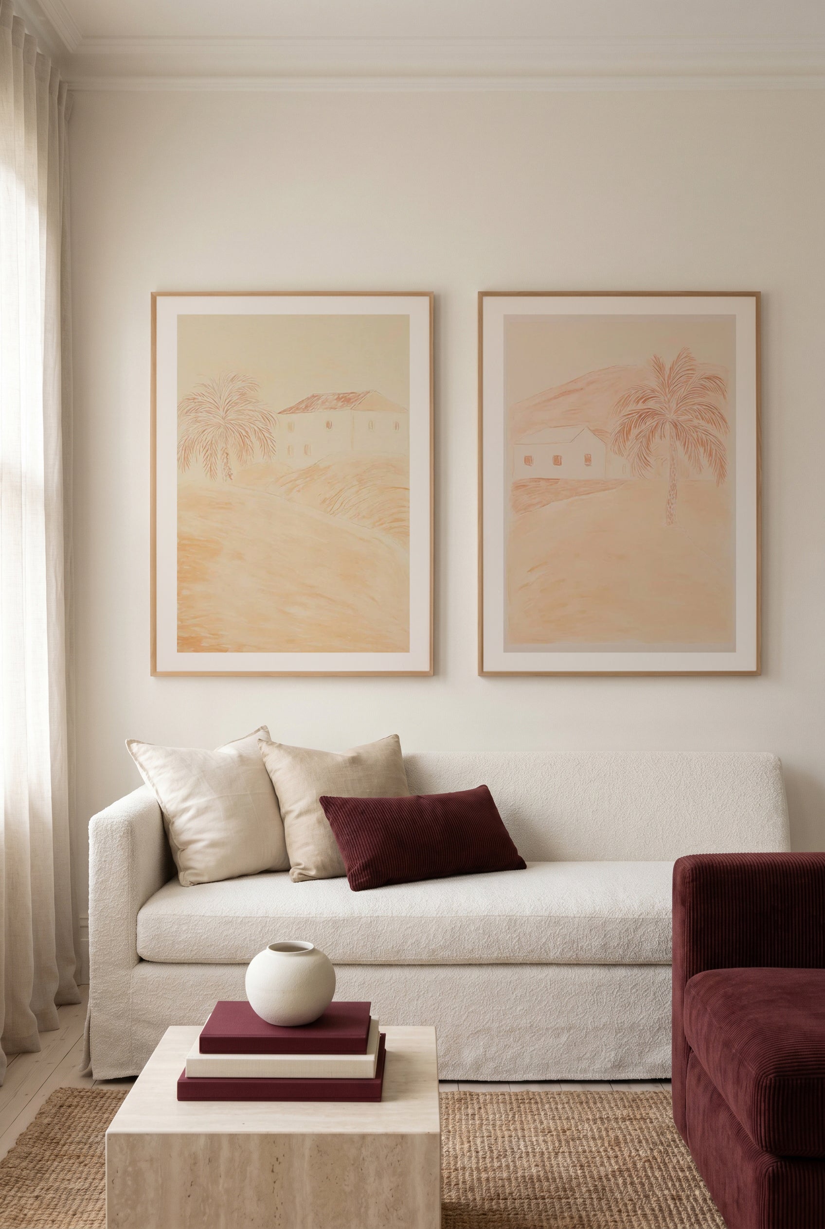 Palm View Illustration I & II Art Print Set of 2 | Matching Wall Art