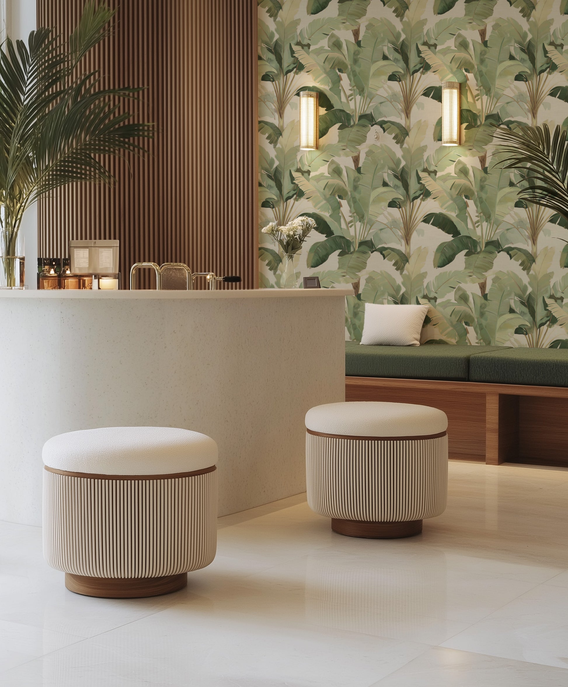 Palmscape Canopy Commercial Vinyl Wallpaper from Olive et Oriel where you can shop wallpaper and artworks online