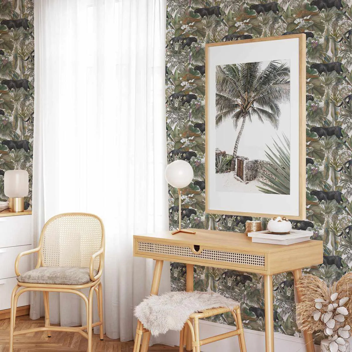 Panther Botanica Wallpaper-Wallpaper-Buy Kids Removable Wallpaper Online Our Custom Made Children√¢‚Ç¨‚Ñ¢s Wallpapers Are A Fun Way To Decorate And Enhance Boys Bedroom Decor And Girls Bedrooms They Are An Amazing Addition To Your Kids Bedroom Walls Our Collection of Kids Wallpaper Is Sure To Transform Your Kids Rooms Interior Style From Pink Wallpaper To Dinosaur Wallpaper Even Marble Wallpapers For Teen Boys Shop Peel And Stick Wallpaper Online Today With Olive et Oriel