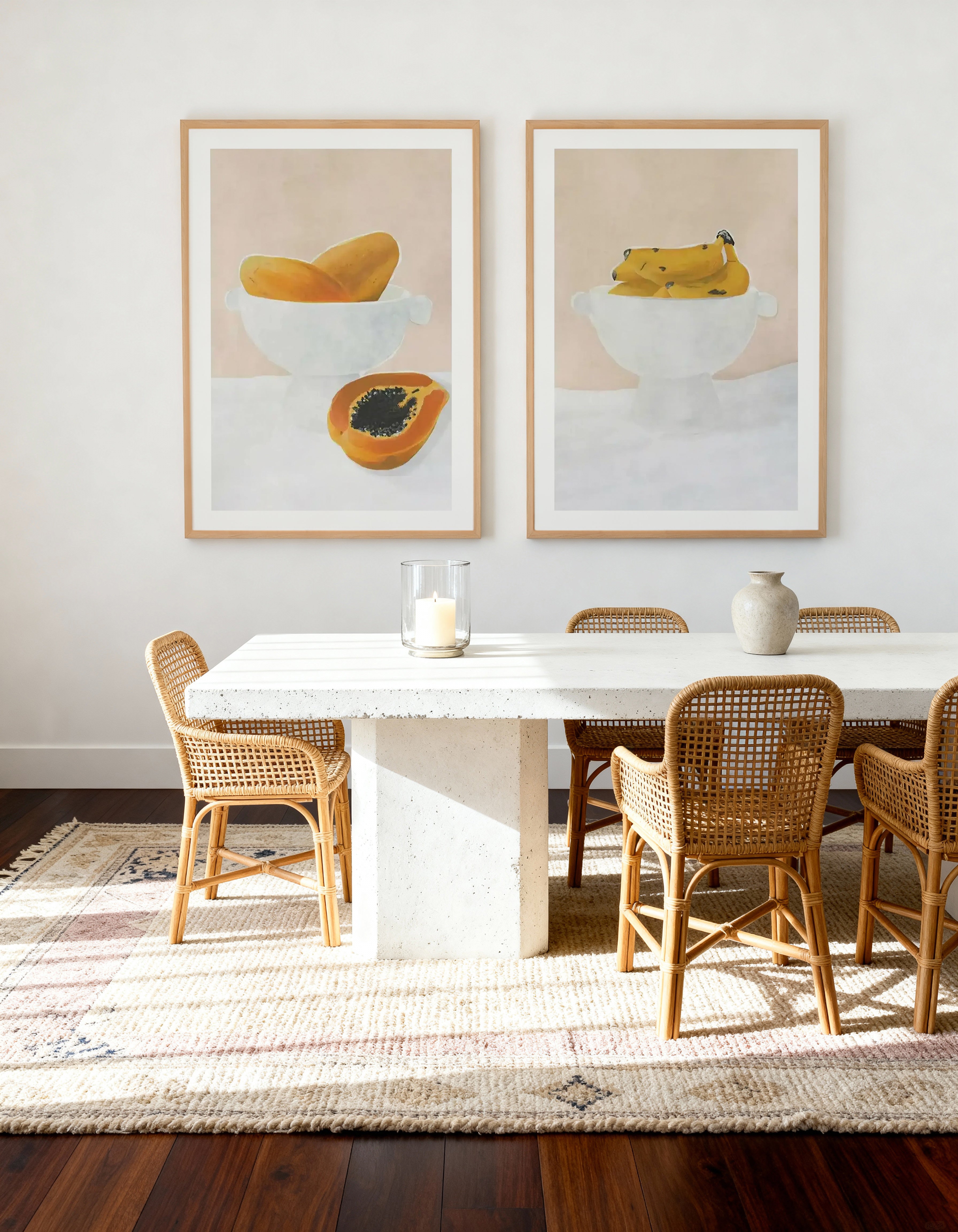 Papaya & Bananas Art Print Set of 2 | Matching Wall Art
