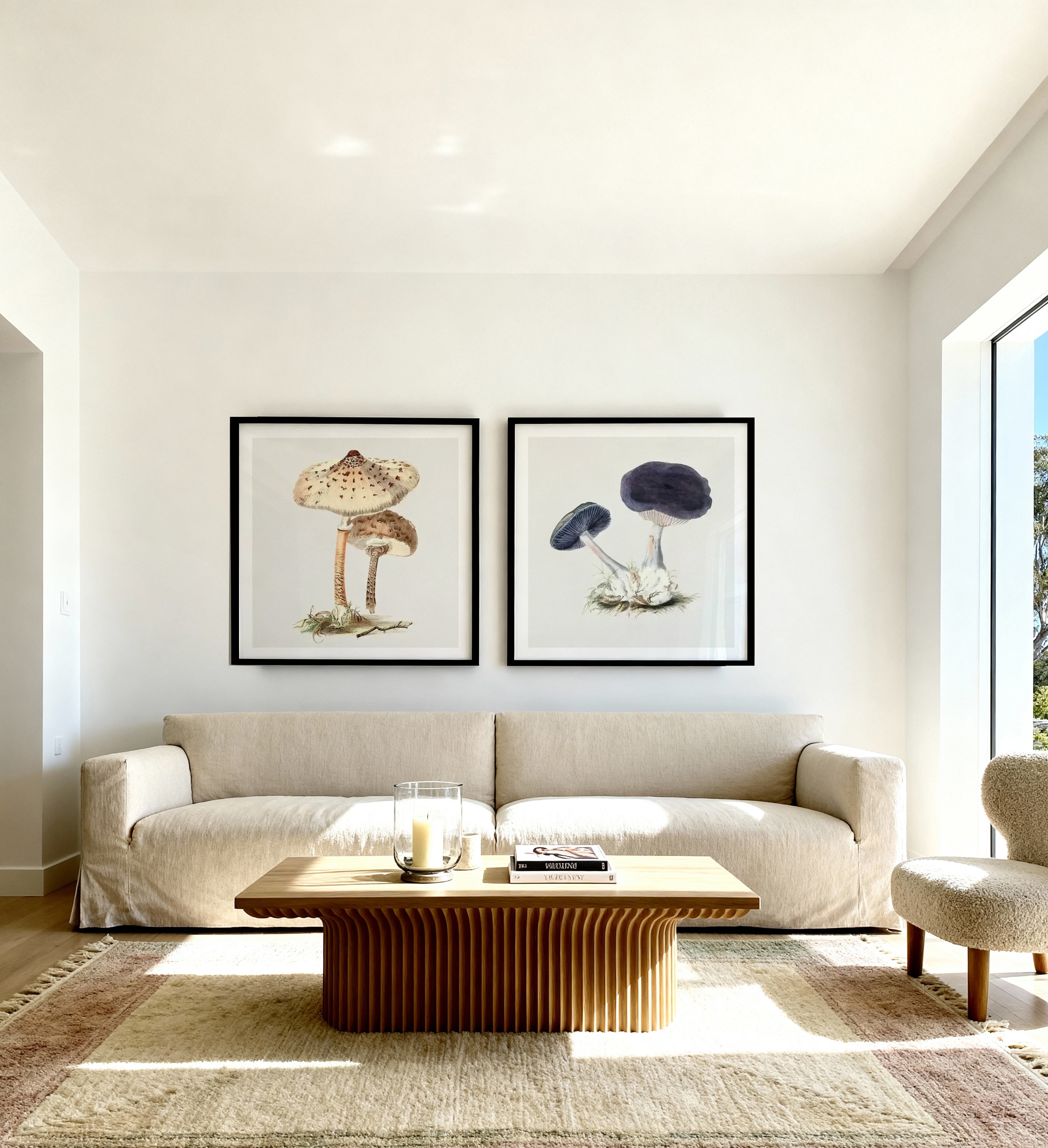 Parasol Mushroom & Violet Mushroom Vintage Illustration Art Print Set of 2 | Matching Wall Art