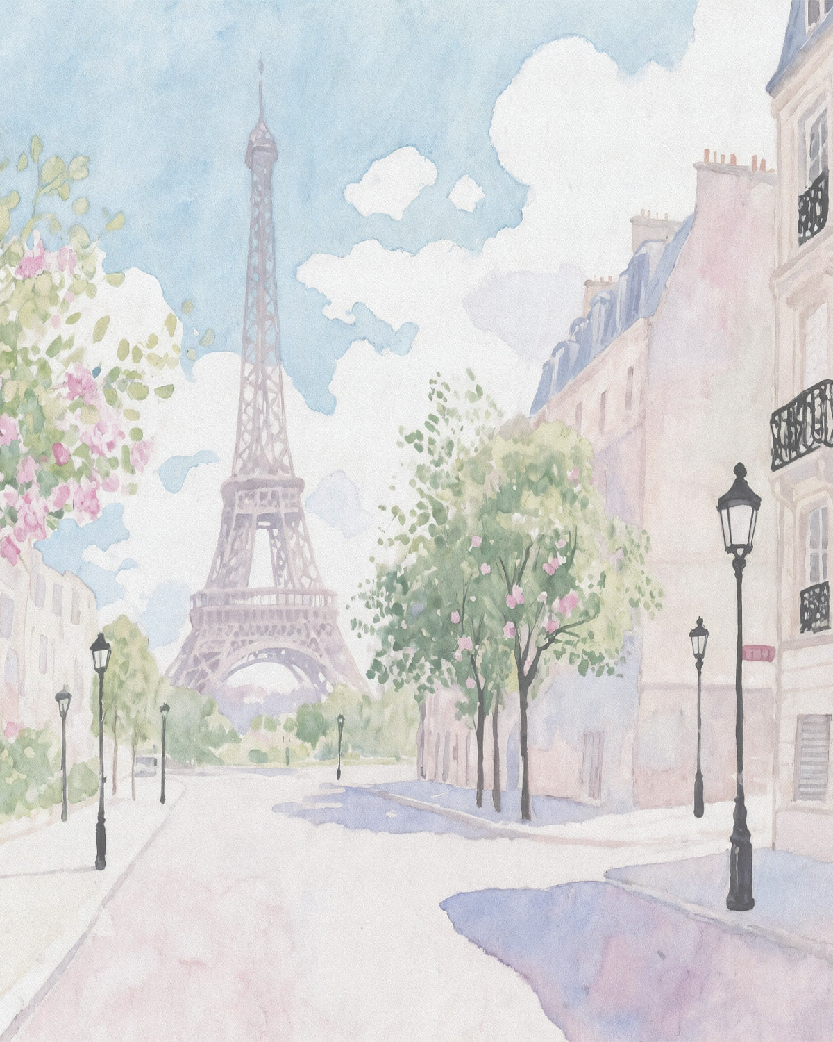 Parisian Streets in Watercolour Mural Wallpaper from Olive et Oriel where you can shop wallpaper and artworks online