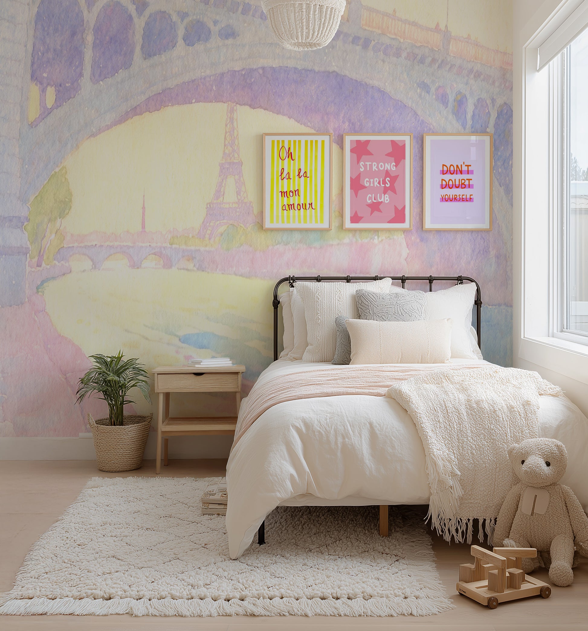 Paris in Pastel Watercolour Mural Wallpaper from Olive et Oriel where you can shop wallpaper and artworks online