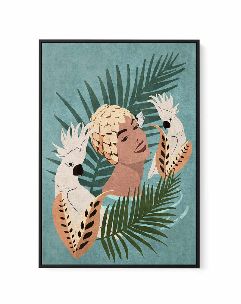 Parrot and Beauty By Emel Tunabylu | Framed Canvas Art Print