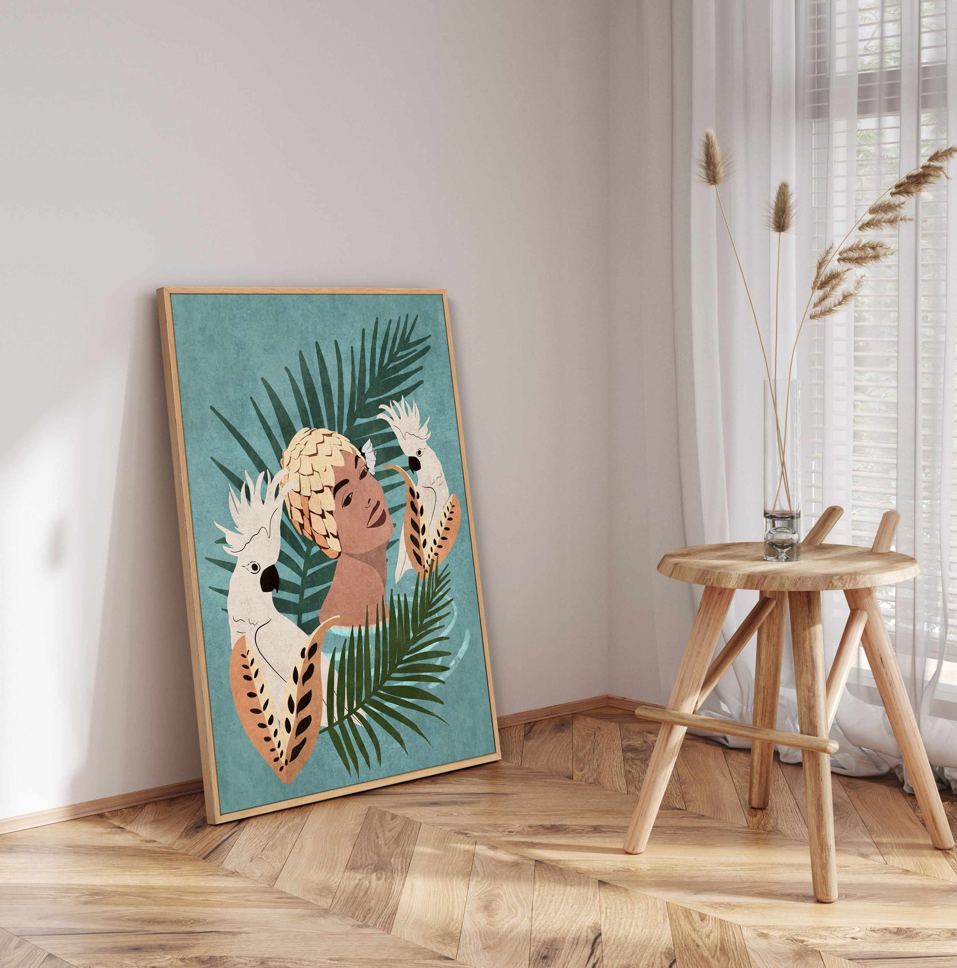 Parrot and Beauty By Emel Tunabylu | Framed Canvas Art Print from Olive et Oriel where you can shop wallpaper and artworks online
