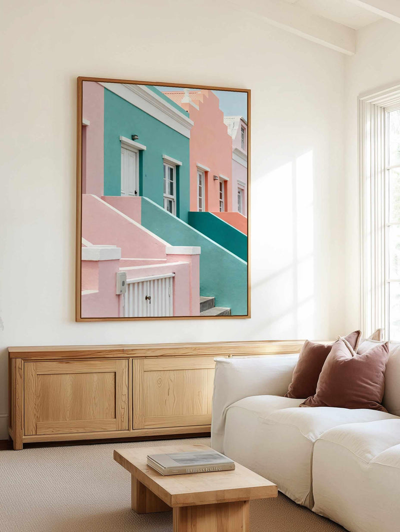 Pastel Villas I | Framed Canvas Art Print from Olive et Oriel where you can shop wallpaper and artworks online