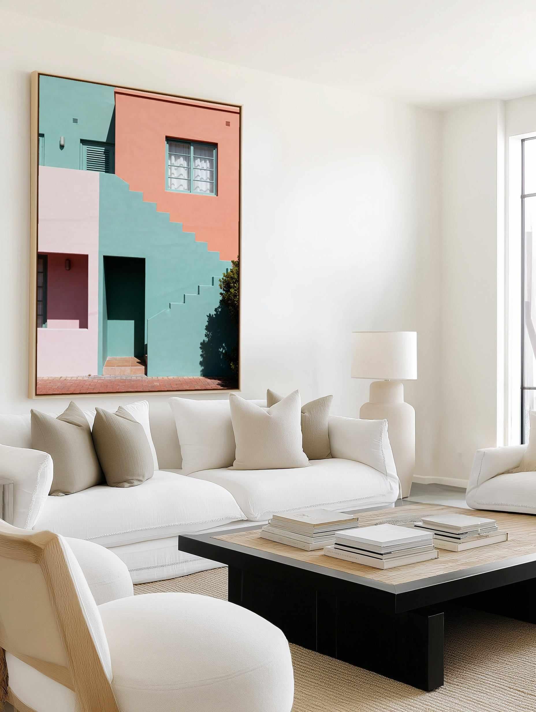 Pastel Villas II | Framed Canvas Art Print from Olive et Oriel where you can shop wallpaper and artworks online