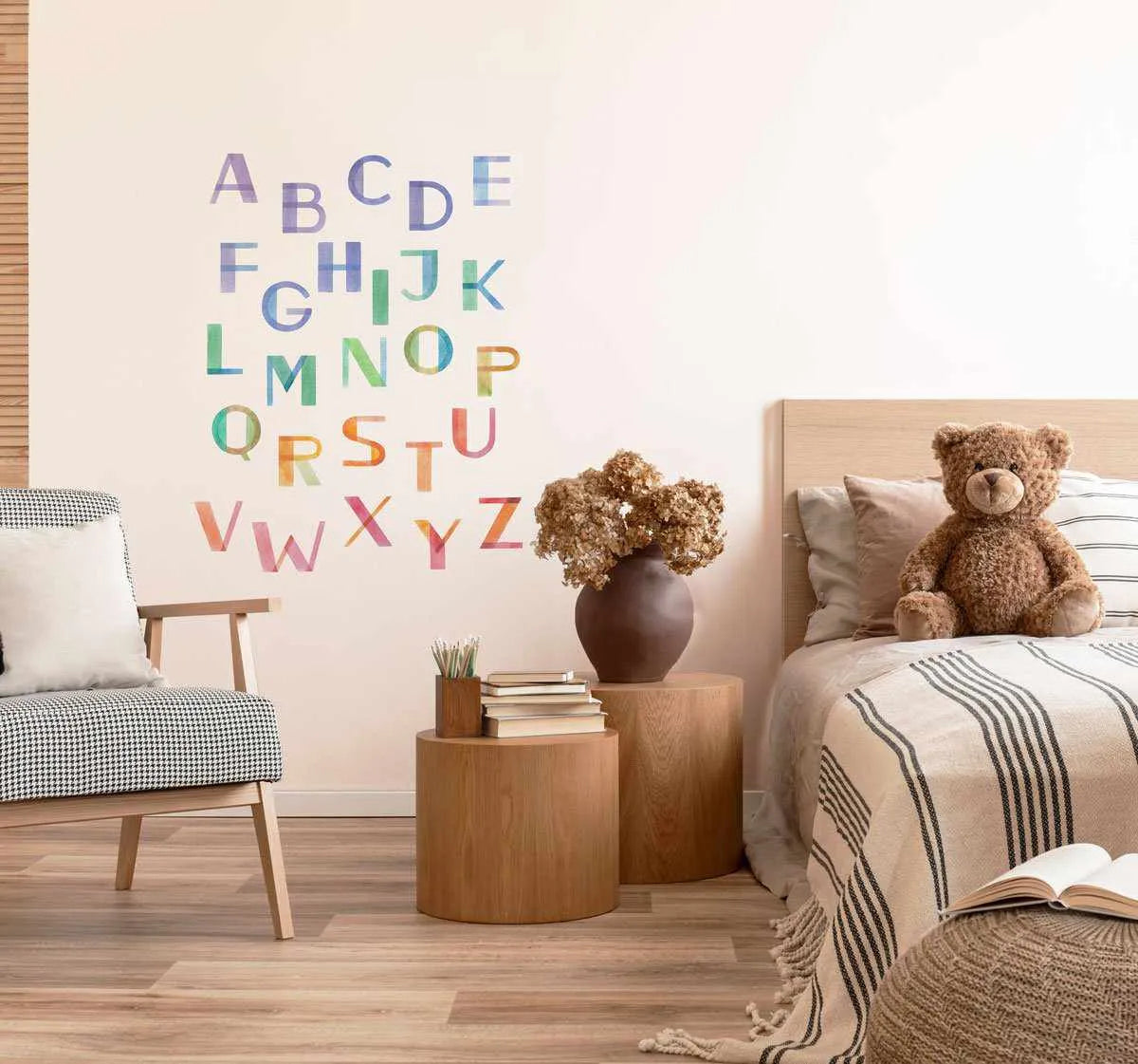 Patchwork Alphabet Decal Set-Decals-Olive et Oriel-Decorate your kids bedroom wall decor with removable wall decals, these fabric kids decals are a great way to add colour and update your children's bedroom. Available as girls wall decals or boys wall decals, there are also nursery decals.
