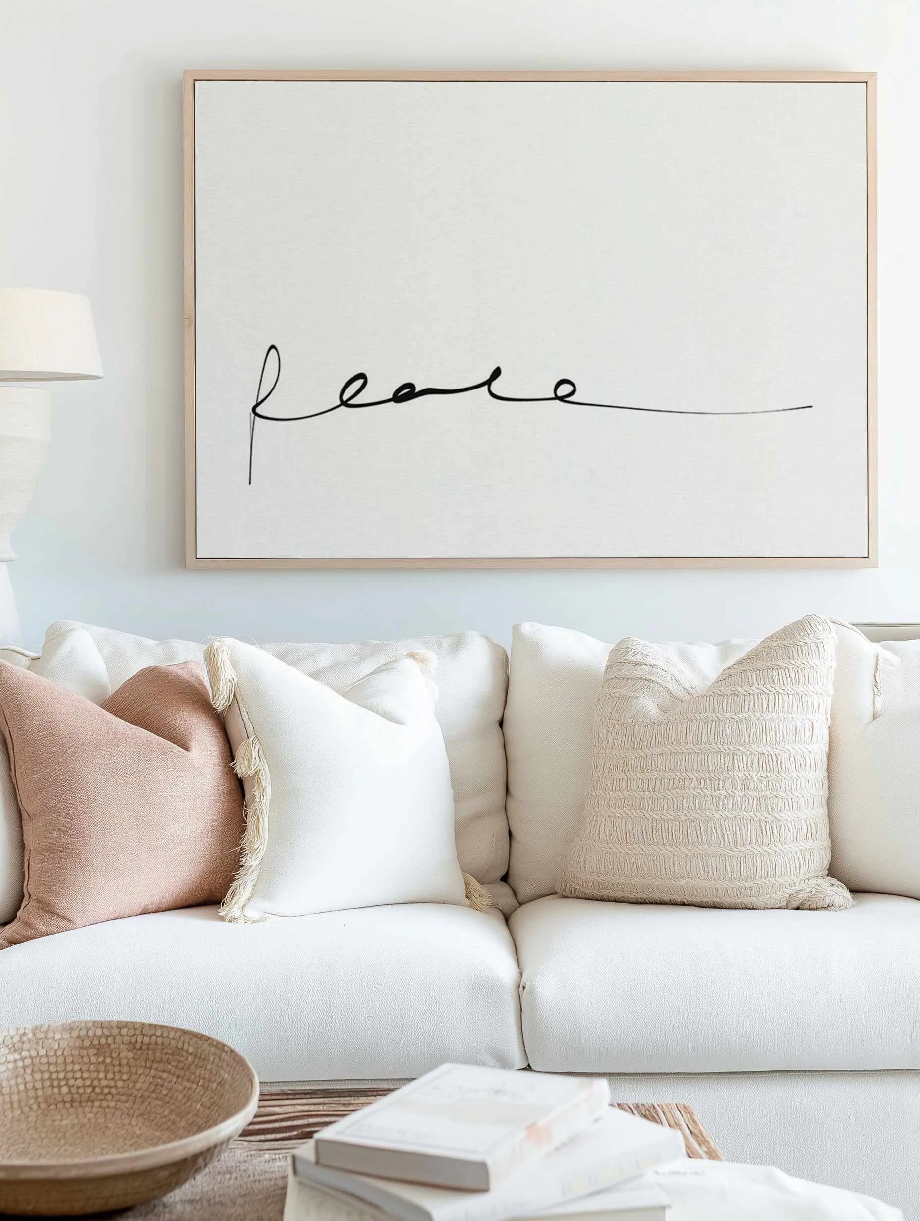 Peace | Hand scripted | Framed Canvas from Olive et Oriel where you can shop wallpaper and artworks online