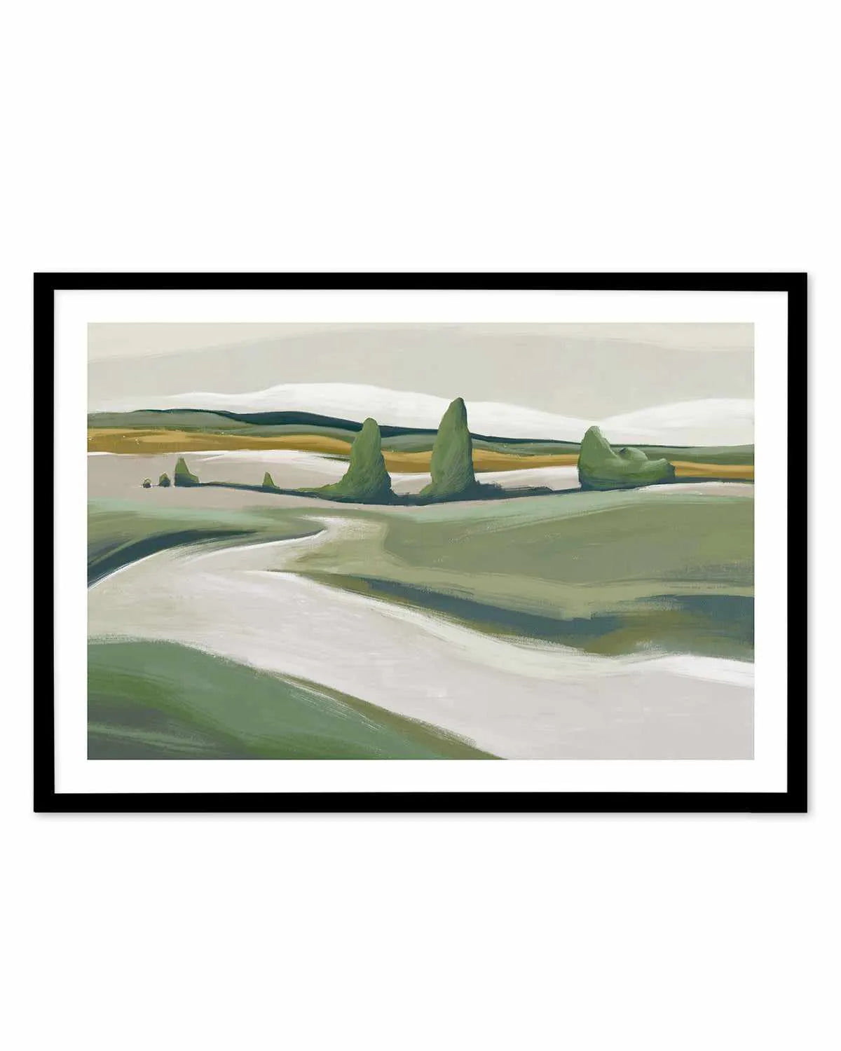 Peaceful Green Land Art Print from Olive et Oriel where you can shop wallpaper and artworks online
