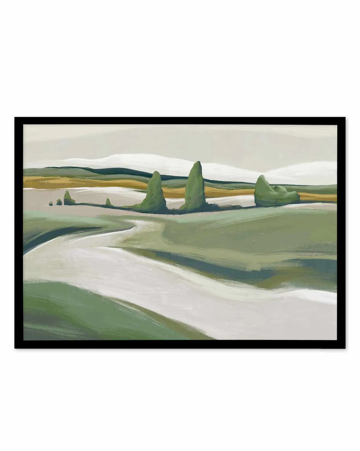 Peaceful Green Land Art Print from Olive et Oriel where you can shop wallpaper and artworks online