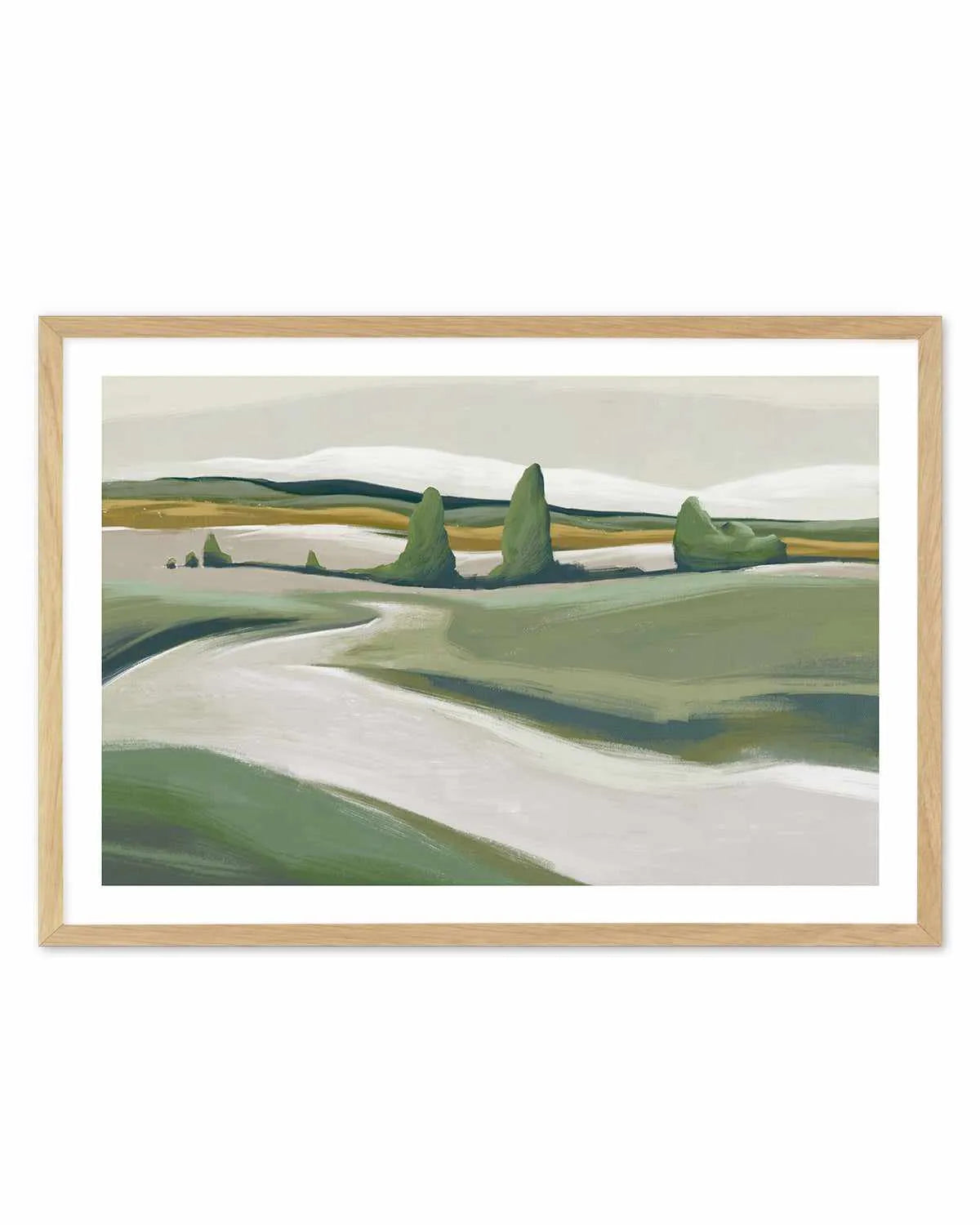 Peaceful Green Land Art Print from Olive et Oriel where you can shop wallpaper and artworks online