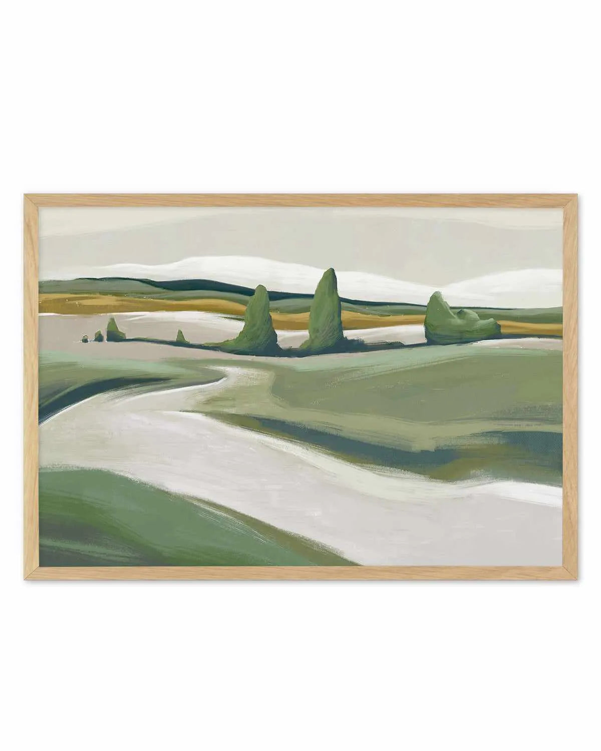 Peaceful Green Land Art Print from Olive et Oriel where you can shop wallpaper and artworks online