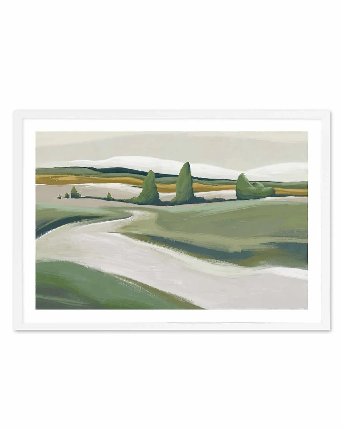 Peaceful Green Land Art Print from Olive et Oriel where you can shop wallpaper and artworks online