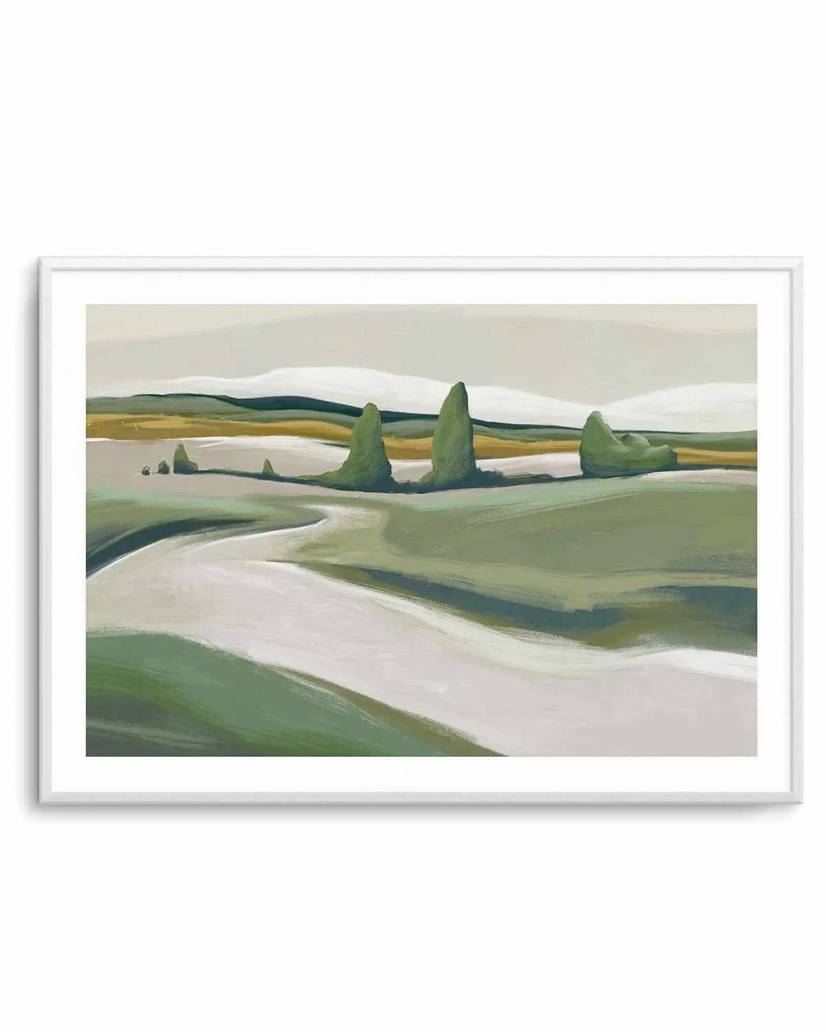 Peaceful Green Land Art Print from Olive et Oriel where you can shop wallpaper and artworks online