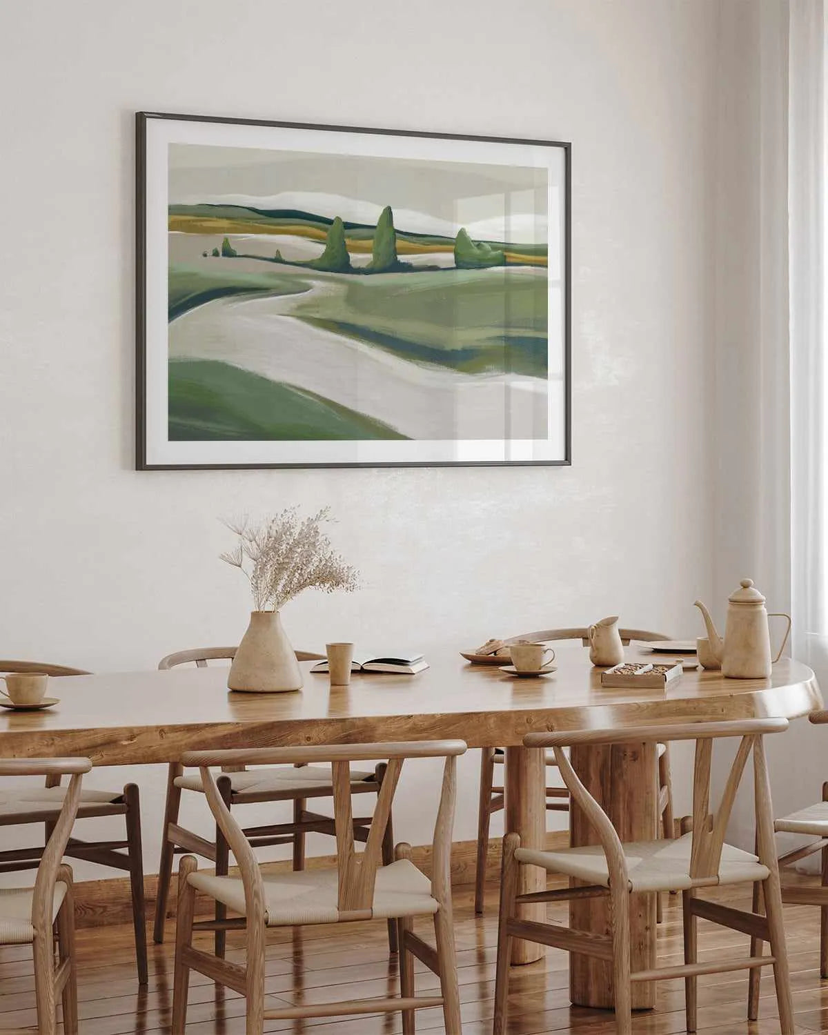 Peaceful Green Land Art Print from Olive et Oriel where you can shop wallpaper and artworks online