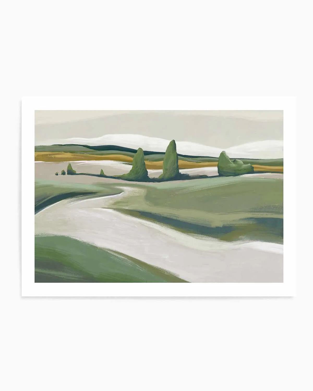 Peaceful Green Land Art Print from Olive et Oriel where you can shop wallpaper and artworks online