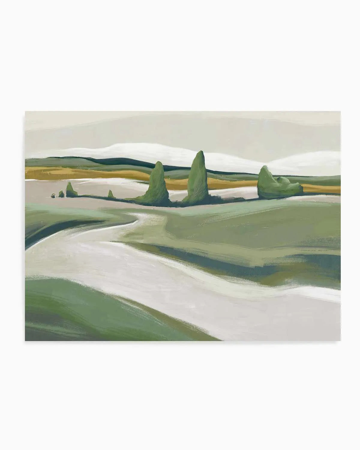Peaceful Green Land Art Print from Olive et Oriel where you can shop wallpaper and artworks online