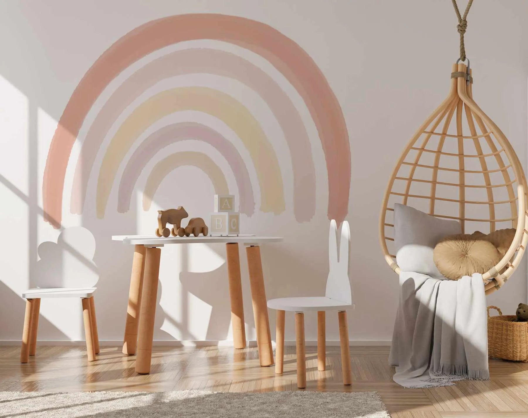 Peach Rainbow Peel & Stick Decal-Decals-Olive et Oriel-Decorate your kids bedroom wall decor with removable wall decals, these fabric kids decals are a great way to add colour and update your children's bedroom. Available as girls wall decals or boys wall decals, there are also nursery decals.