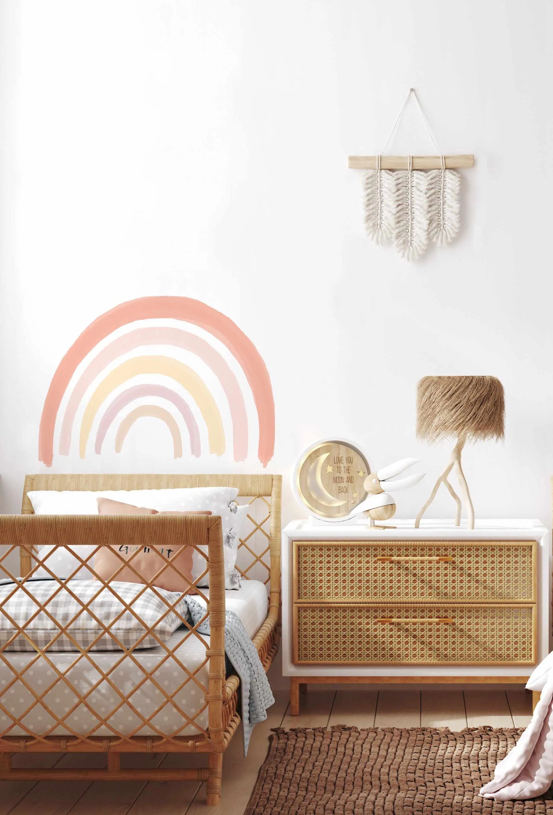 Peach Rainbow Peel & Stick Decal-Decals-Olive et Oriel-Decorate your kids bedroom wall decor with removable wall decals, these fabric kids decals are a great way to add colour and update your children's bedroom. Available as girls wall decals or boys wall decals, there are also nursery decals.