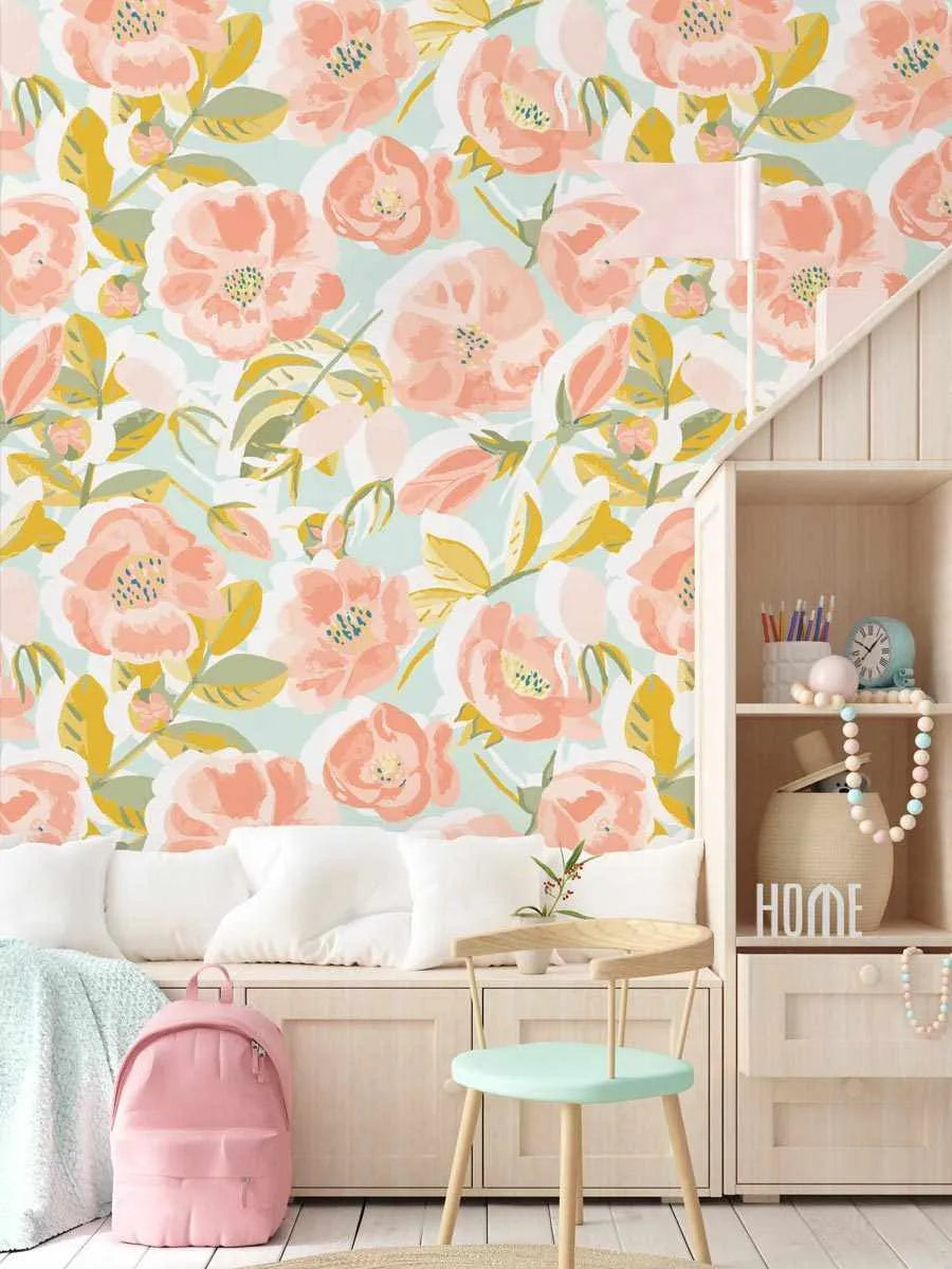 Peachy Fleur Wallpaper-Wallpaper-Buy Kids Removable Wallpaper Online Our Custom Made Children‚àö¬¢‚Äö√á¬®‚Äö√ë¬¢s Wallpapers Are A Fun Way To Decorate And Enhance Boys Bedroom Decor And Girls Bedrooms They Are An Amazing Addition To Your Kids Bedroom Walls Our Collection of Kids Wallpaper Is Sure To Transform Your Kids Rooms Interior Style From Pink Wallpaper To Dinosaur Wallpaper Even Marble Wallpapers For Teen Boys Shop Peel And Stick Wallpaper Online Today With Olive et Oriel