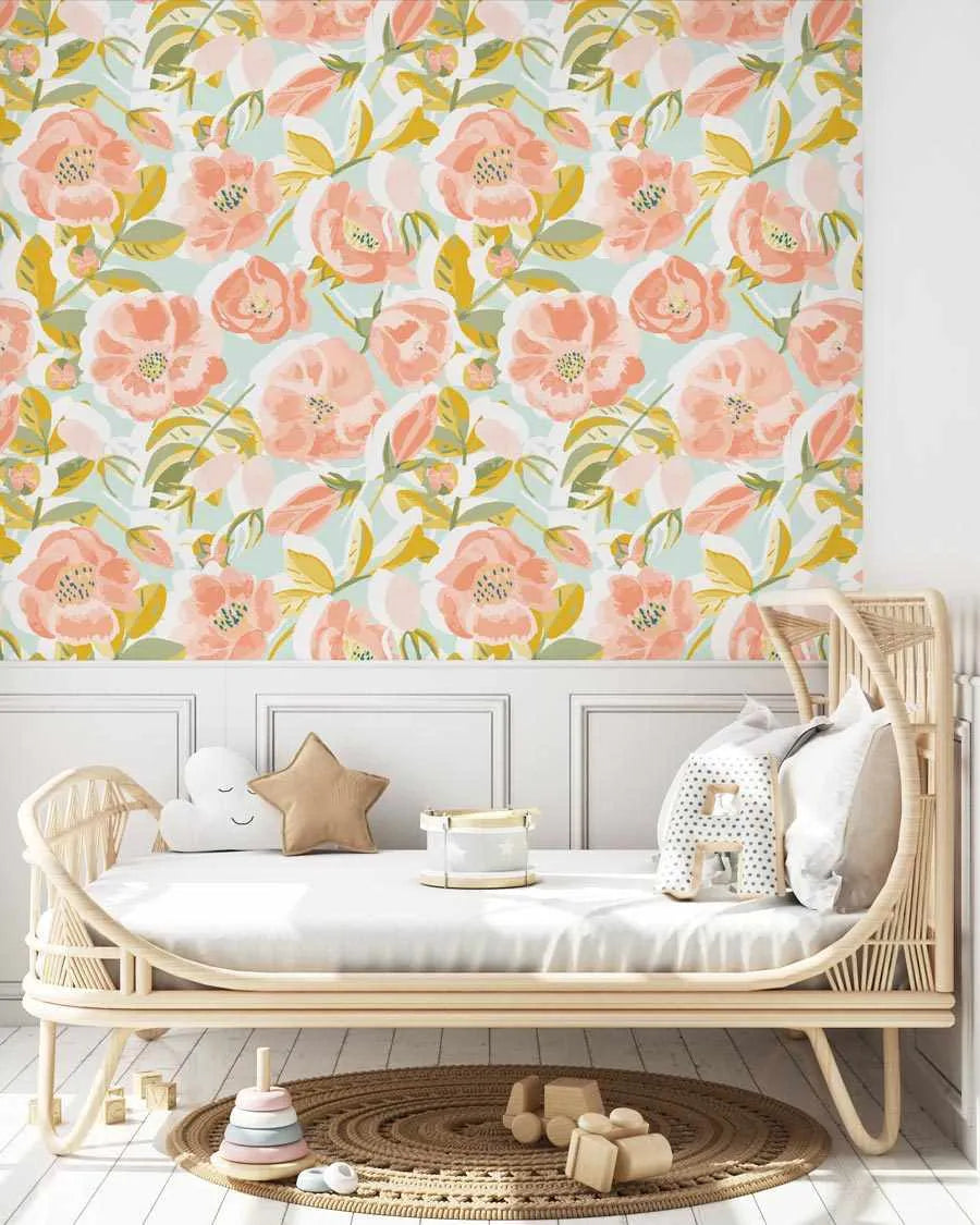 Peachy Fleur Wallpaper-Wallpaper-Buy Kids Removable Wallpaper Online Our Custom Made Children‚àö¬¢‚Äö√á¬®‚Äö√ë¬¢s Wallpapers Are A Fun Way To Decorate And Enhance Boys Bedroom Decor And Girls Bedrooms They Are An Amazing Addition To Your Kids Bedroom Walls Our Collection of Kids Wallpaper Is Sure To Transform Your Kids Rooms Interior Style From Pink Wallpaper To Dinosaur Wallpaper Even Marble Wallpapers For Teen Boys Shop Peel And Stick Wallpaper Online Today With Olive et Oriel
