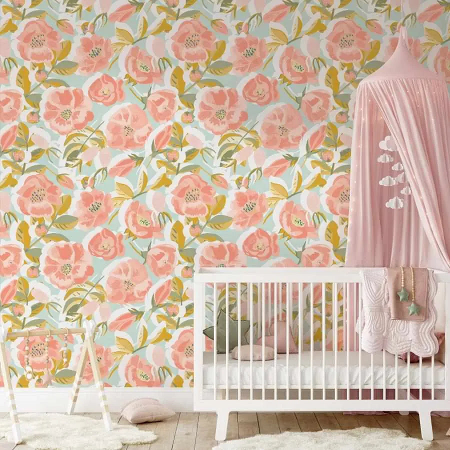 Peachy Fleur Wallpaper-Wallpaper-Buy Kids Removable Wallpaper Online Our Custom Made Children‚àö¬¢‚Äö√á¬®‚Äö√ë¬¢s Wallpapers Are A Fun Way To Decorate And Enhance Boys Bedroom Decor And Girls Bedrooms They Are An Amazing Addition To Your Kids Bedroom Walls Our Collection of Kids Wallpaper Is Sure To Transform Your Kids Rooms Interior Style From Pink Wallpaper To Dinosaur Wallpaper Even Marble Wallpapers For Teen Boys Shop Peel And Stick Wallpaper Online Today With Olive et Oriel