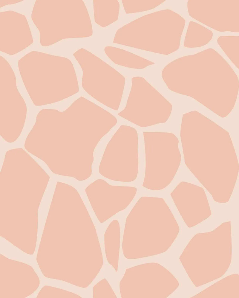 Seamless wallpaper pattern featuring organic giraffe-print design with irregular rounded polygonal shapes in warm peachy-beige tones separated by cream-colored lines, creating a modern, minimalist aesthetic with soft, natural coloring throughout.
