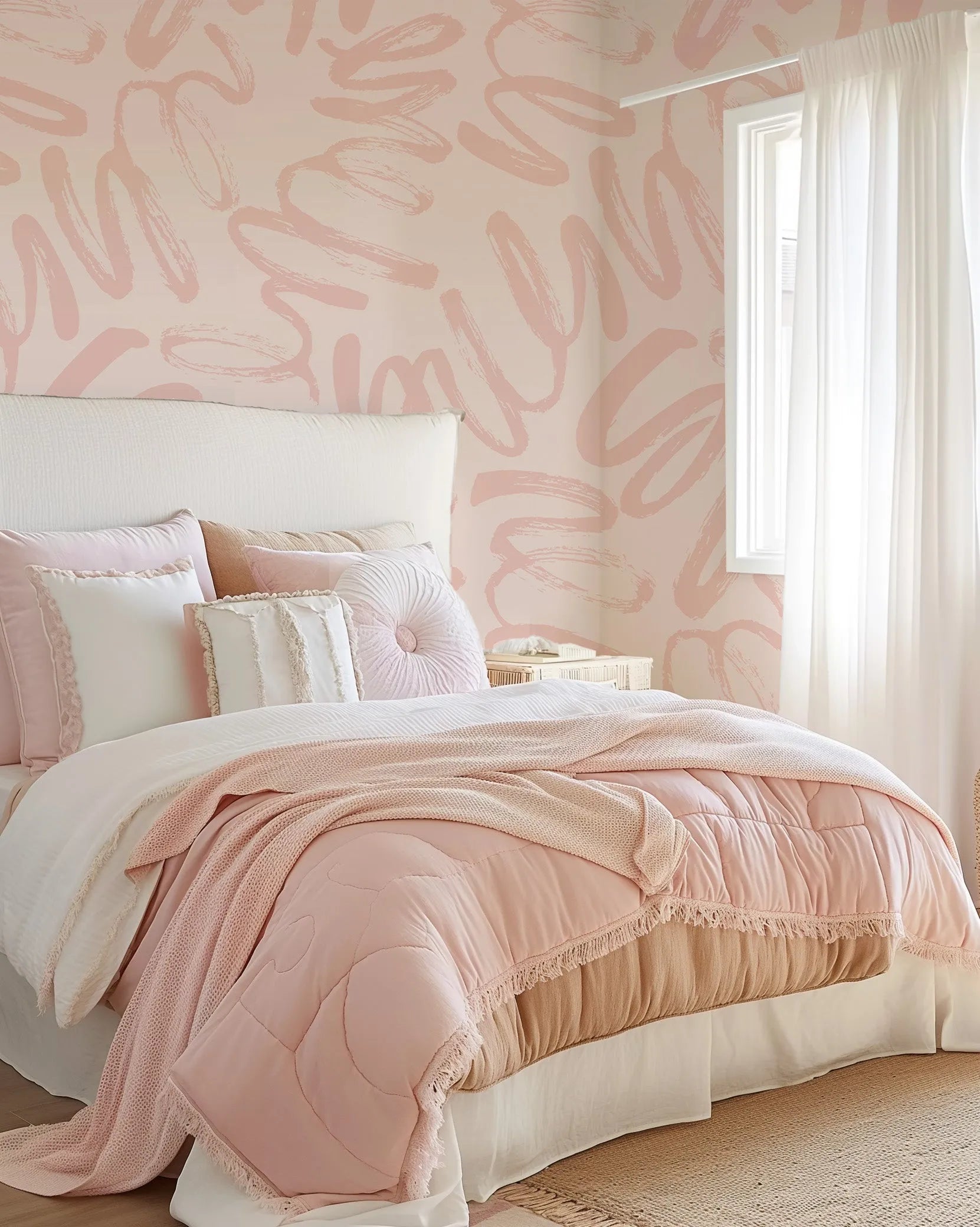 Peachy Graffiti Wallpaper from Olive et Oriel where you can shop wallpaper and artworks online
