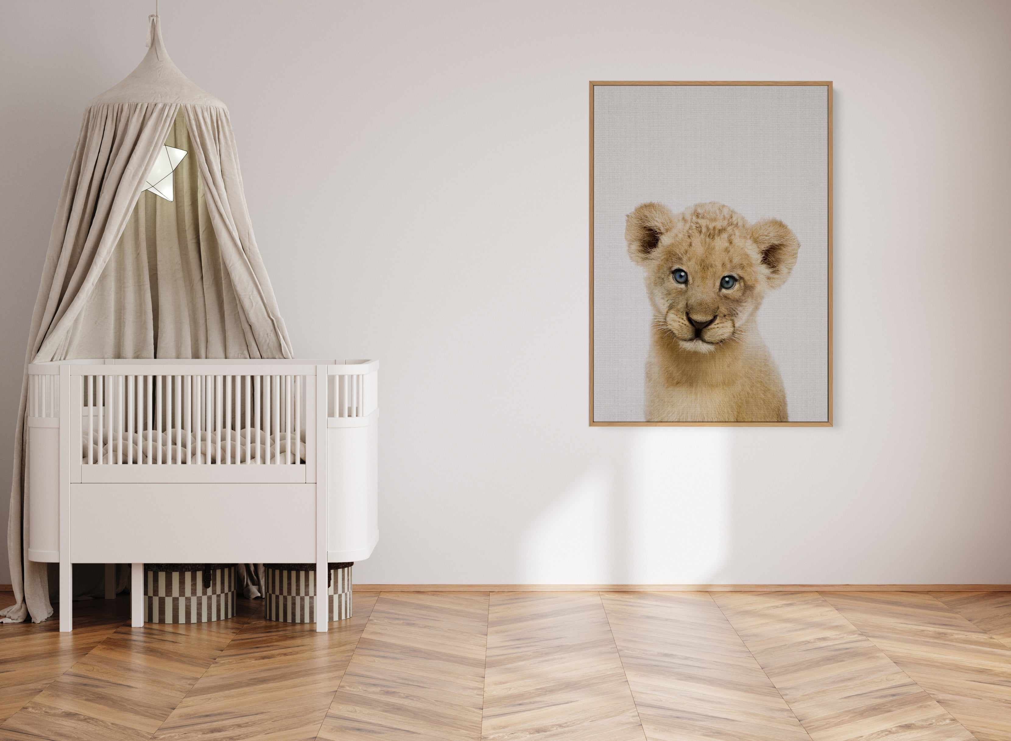 Peakaboo Baby Lion By Lola Peacock | Framed Canvas Art Print