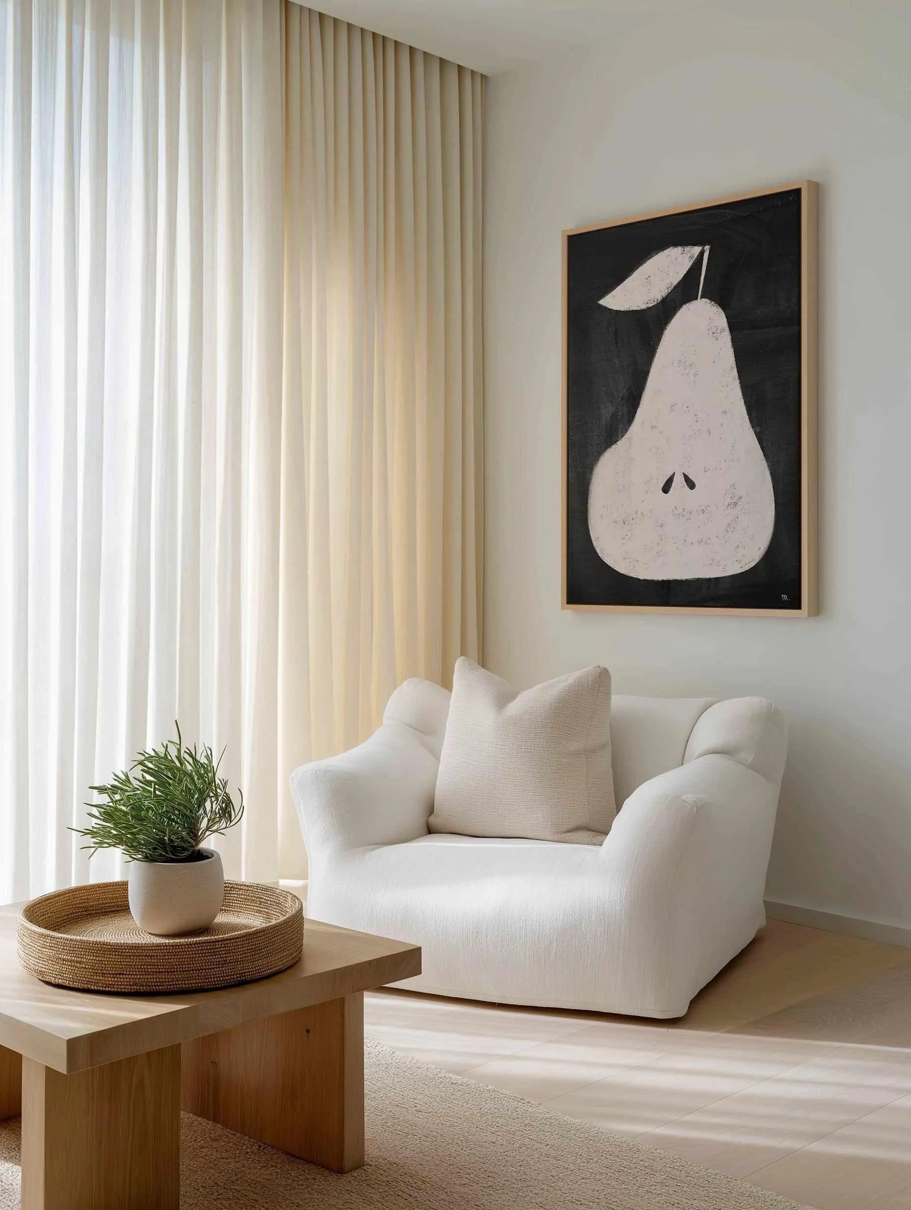 Pear on Blackboard by Marco Marella | Framed Canvas Art Print from Olive et Oriel where you can shop wallpaper and artworks online