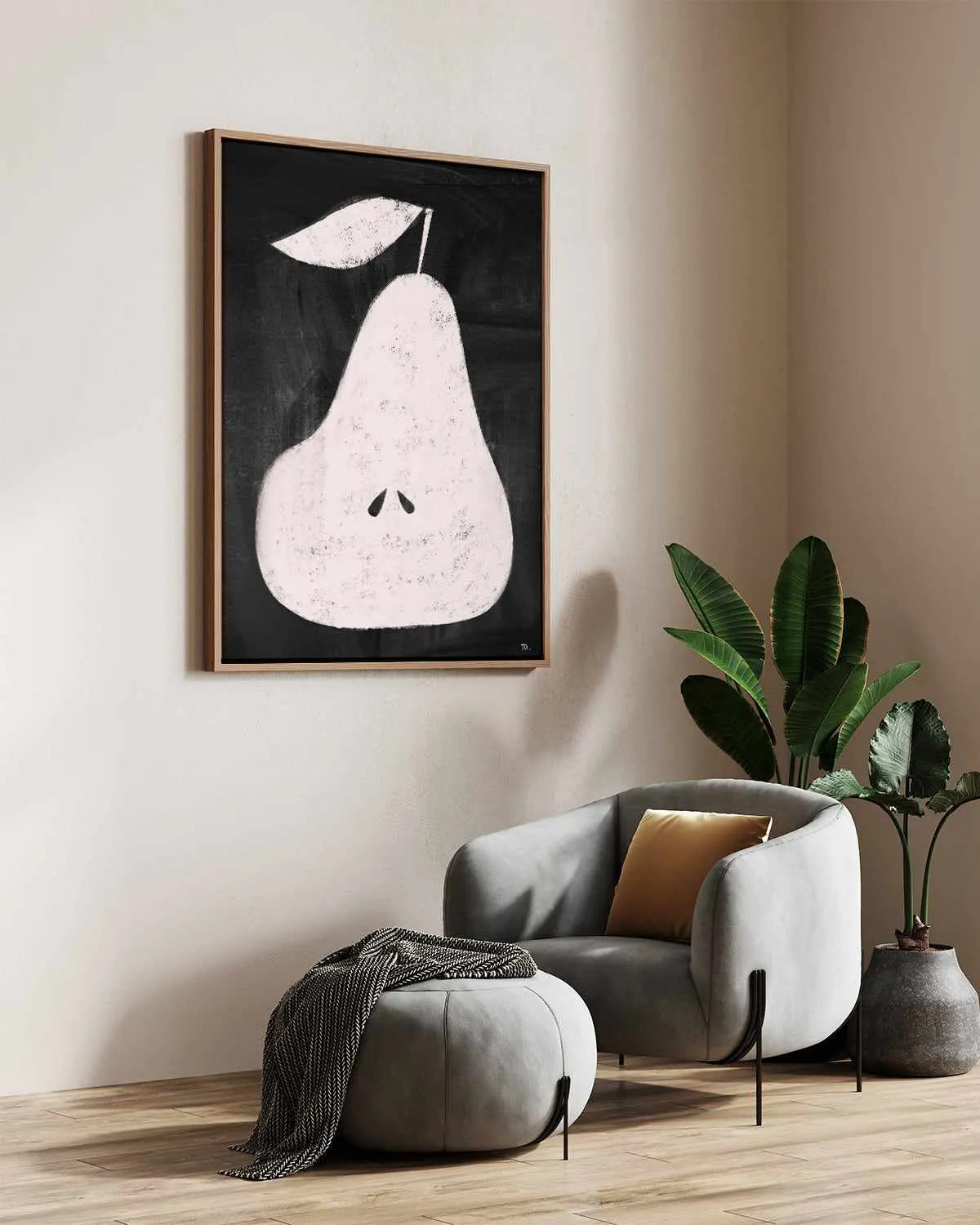 Pear on Blackboard by Marco Marella | Framed Canvas Art Print from Olive et Oriel where you can shop wallpaper and artworks online