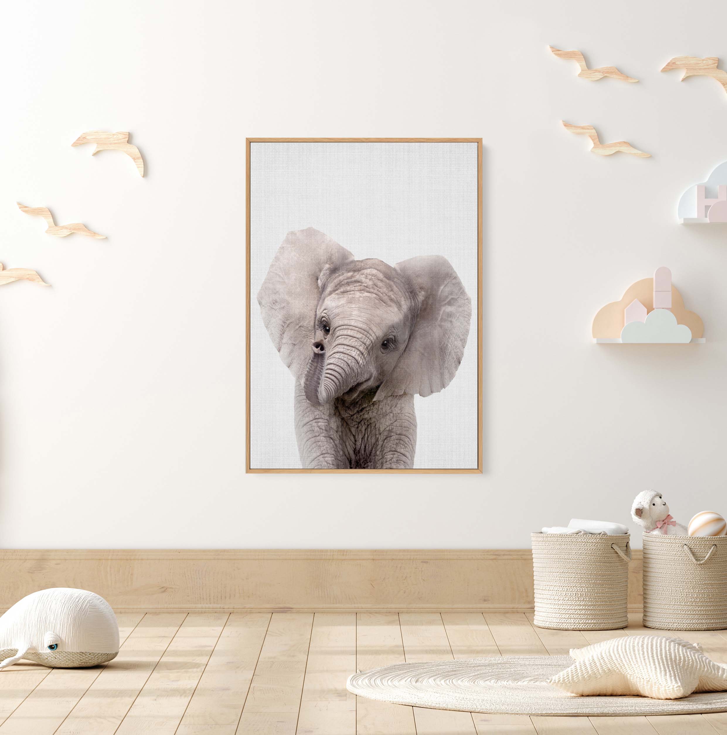 Peekaboo Baby Elephant by Lola Peacock | Framed Canvas Art Print