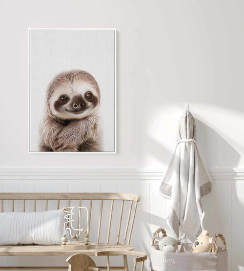 Peekaboo Baby Sloth by Lola Peacock | Framed Canvas Art Print