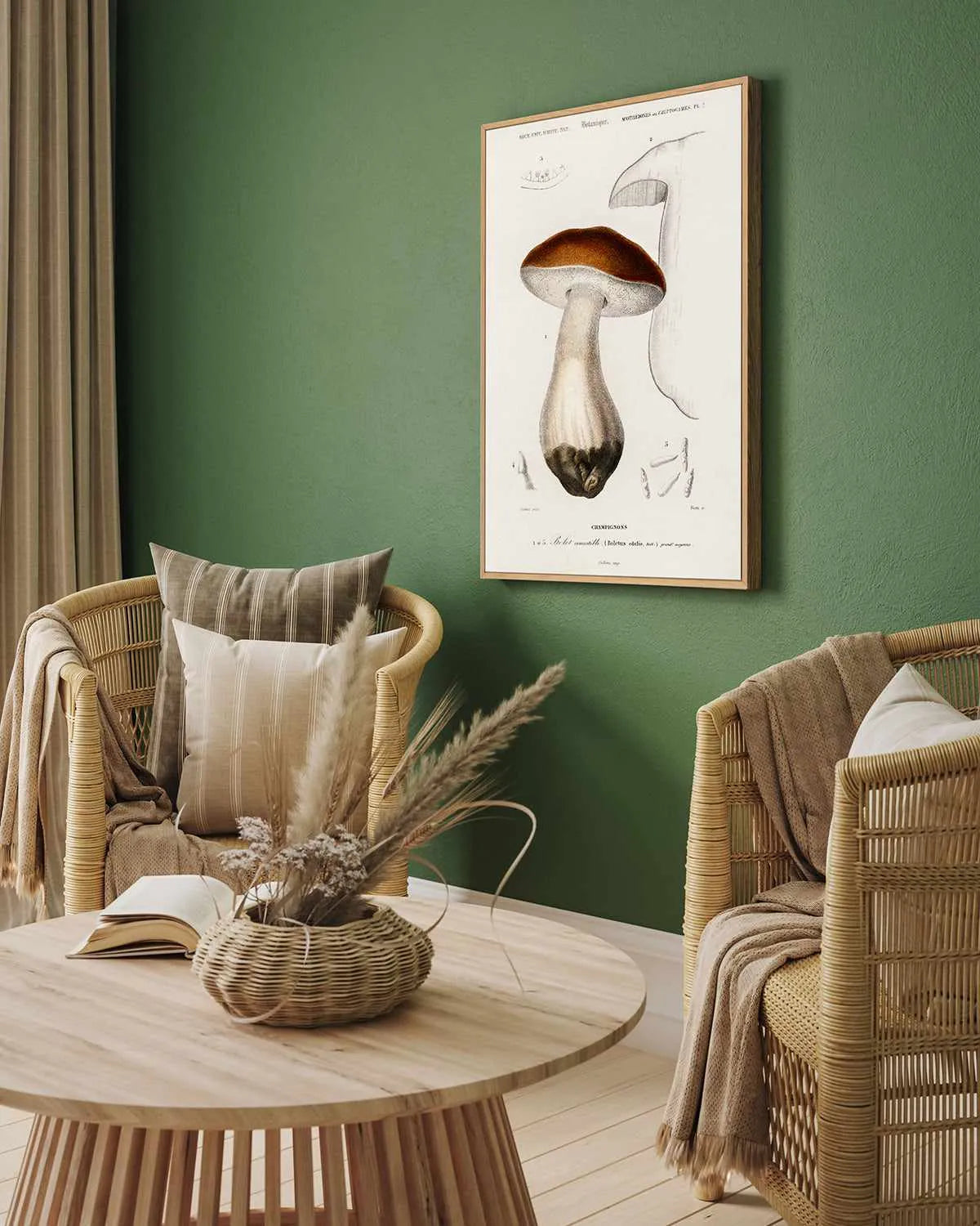 Penny Bun Vintage Mushroom Illustration | Framed Canvas Art Print from Olive et Oriel where you can shop wallpaper and artworks online