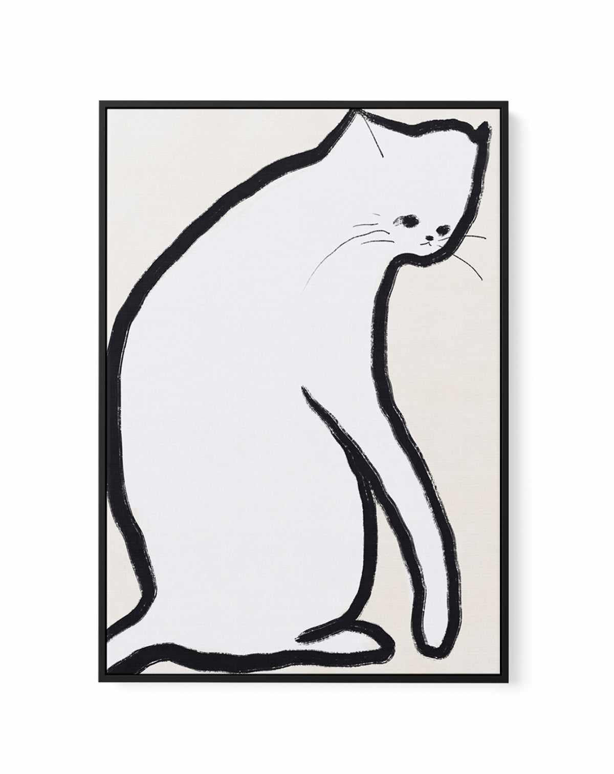Pensive White Cat by Little Dean | Framed Canvas Art Print